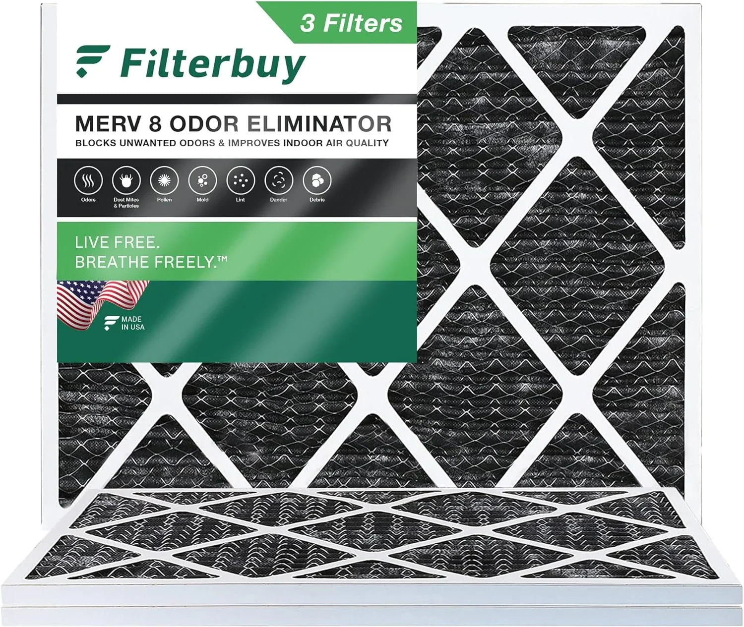 Filterbuy 24x30x1  8 Odor Eliminator Pleated   Furnace Air Filters with Activated Carbon (3-Pack)