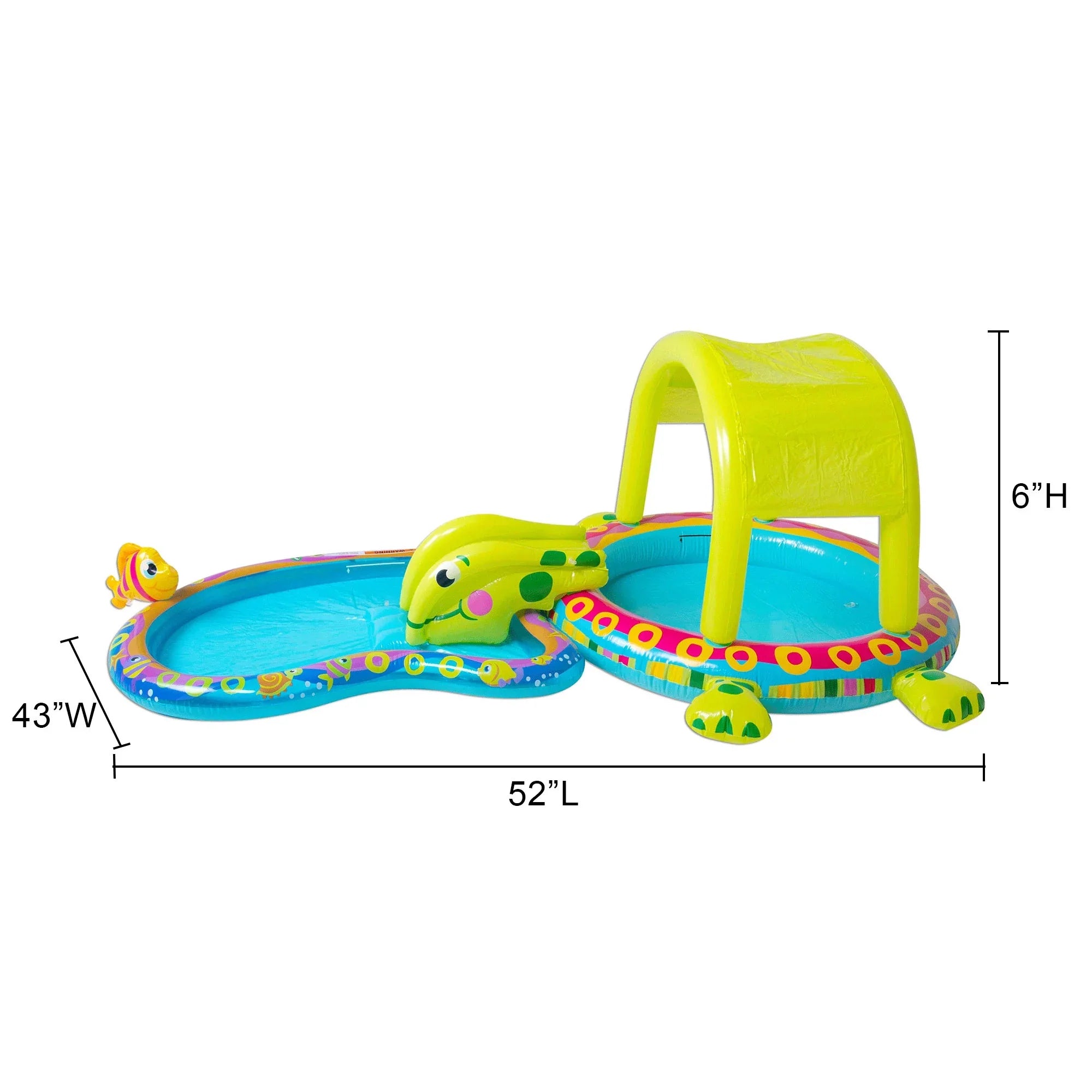 Banzai Shade 'N Slide Turtle Inflatable Kiddie Splash Pool with Sprinkler