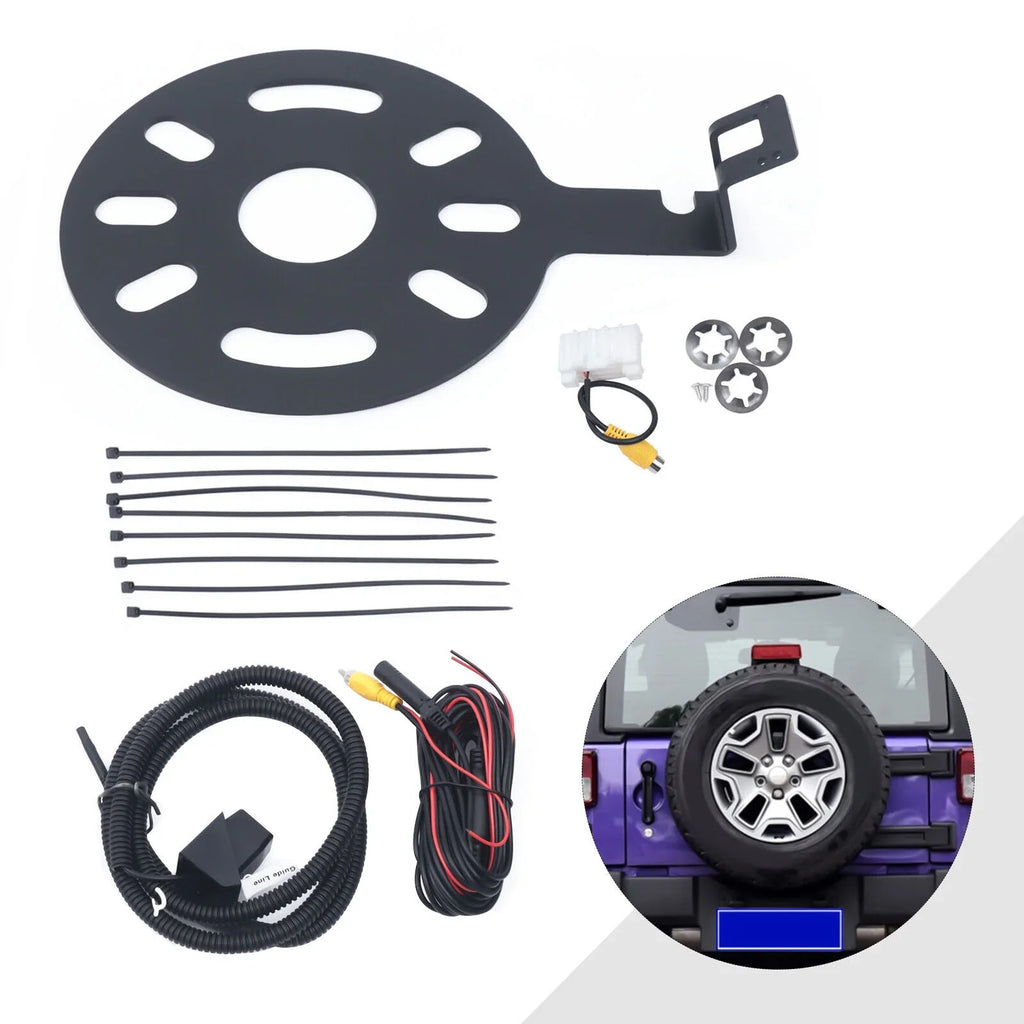 Rear View Backup Camera Kit for Jeep Wrangler  2007-2018 w/ Spare Tire Bracket