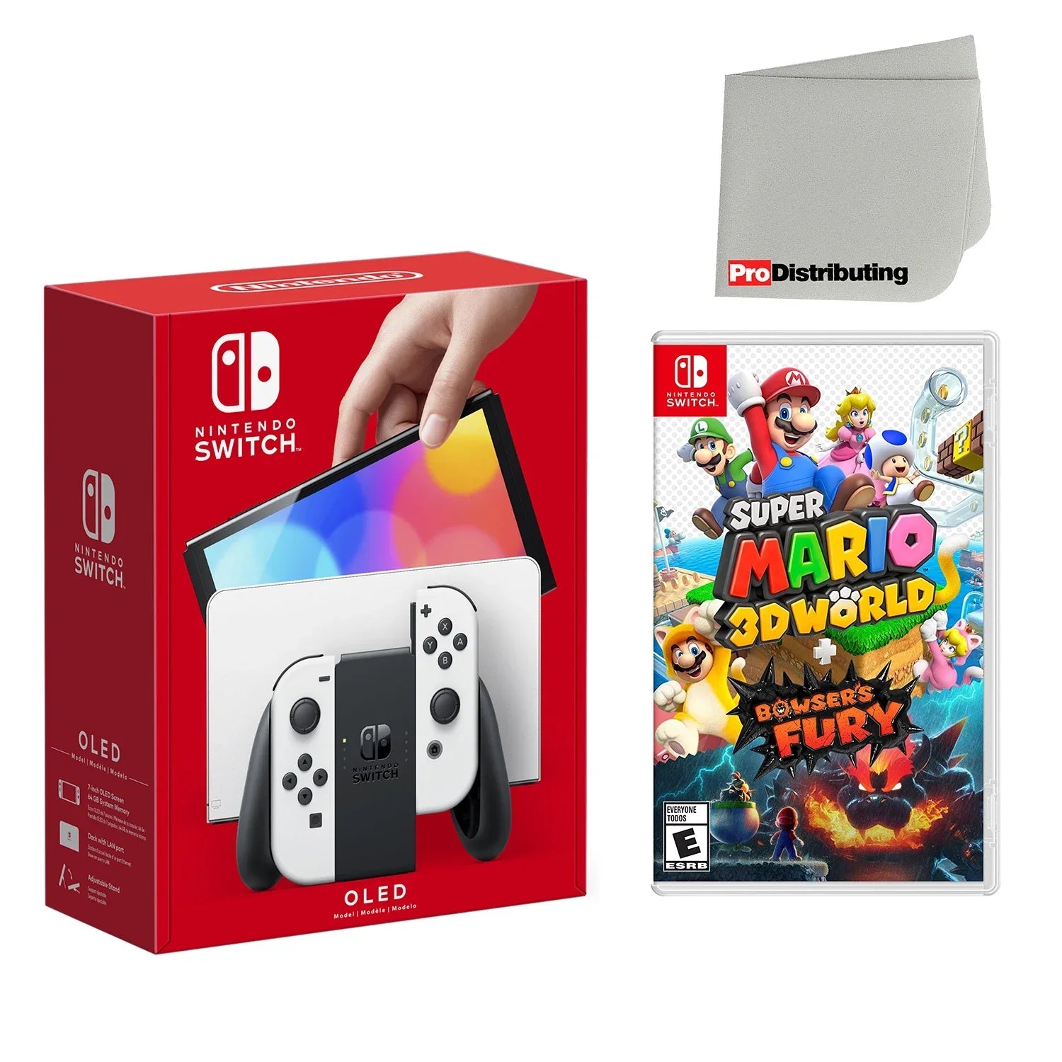 Nintendo Switch  Console White with Super Mario 3D World + Bowser’s Fury and Screen Cleaning Cloth