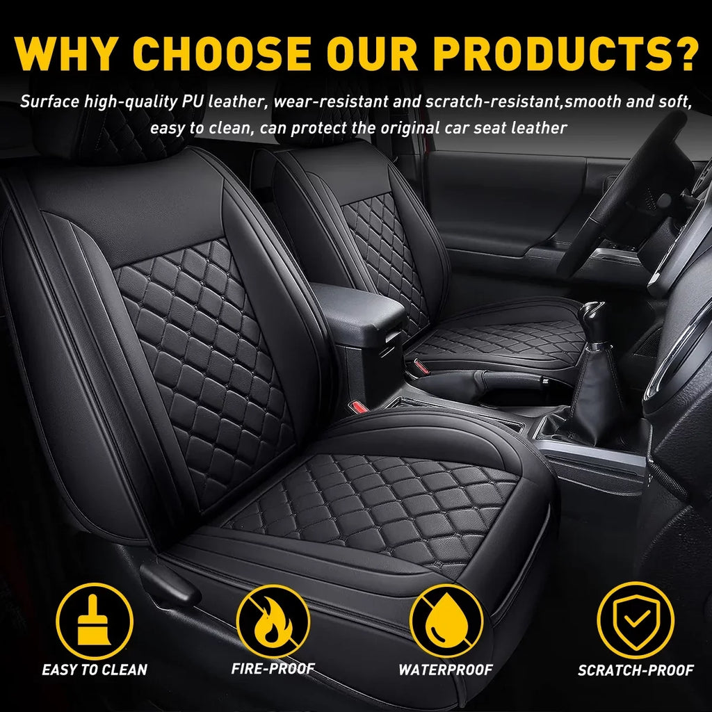 Car Seat Covers Full Set With Waterproof Leather Fit for 2007-2023 Toyota Tacoma Crew Cab (Full Set, Black)