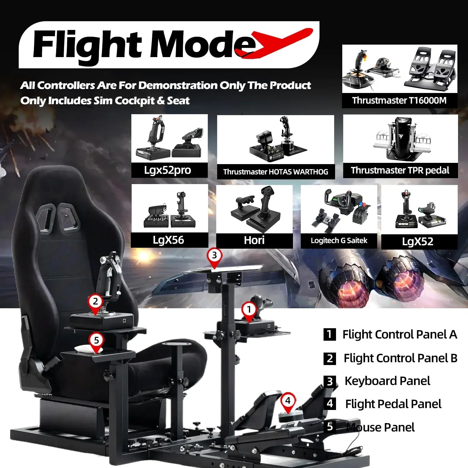 Supllueer Racing Flight Sim Cockpit with Seat Fit Thrustmaster Hotas Warthog Logitech G29 G923 X52
