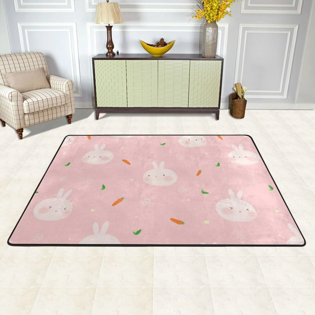 Cute Rabbit Carrot Flower Area Rugs Doormat Outdoor Entrance , Facecloth Non-slip Floor Mat Rug for Living Room Kitchen Sink Area Indoor 36"x24"