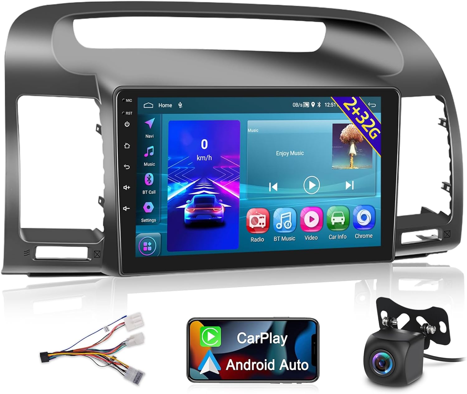 For Toyota Camry 2000-2006, 9 Inch Touchscreen Radio Built in Wireless Carplay and Andriod Auto with Mirror Link, WiFi, , Dual  + Rear View Camera 2+32G Android Car Stereo