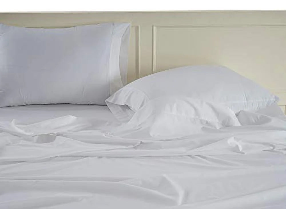 100% Organic Cotton Pure White King-Sheets Set 4-Piece Percale Weave Bedding Sheets for Bed Breathable Fits Mattress Upto 15" Deep