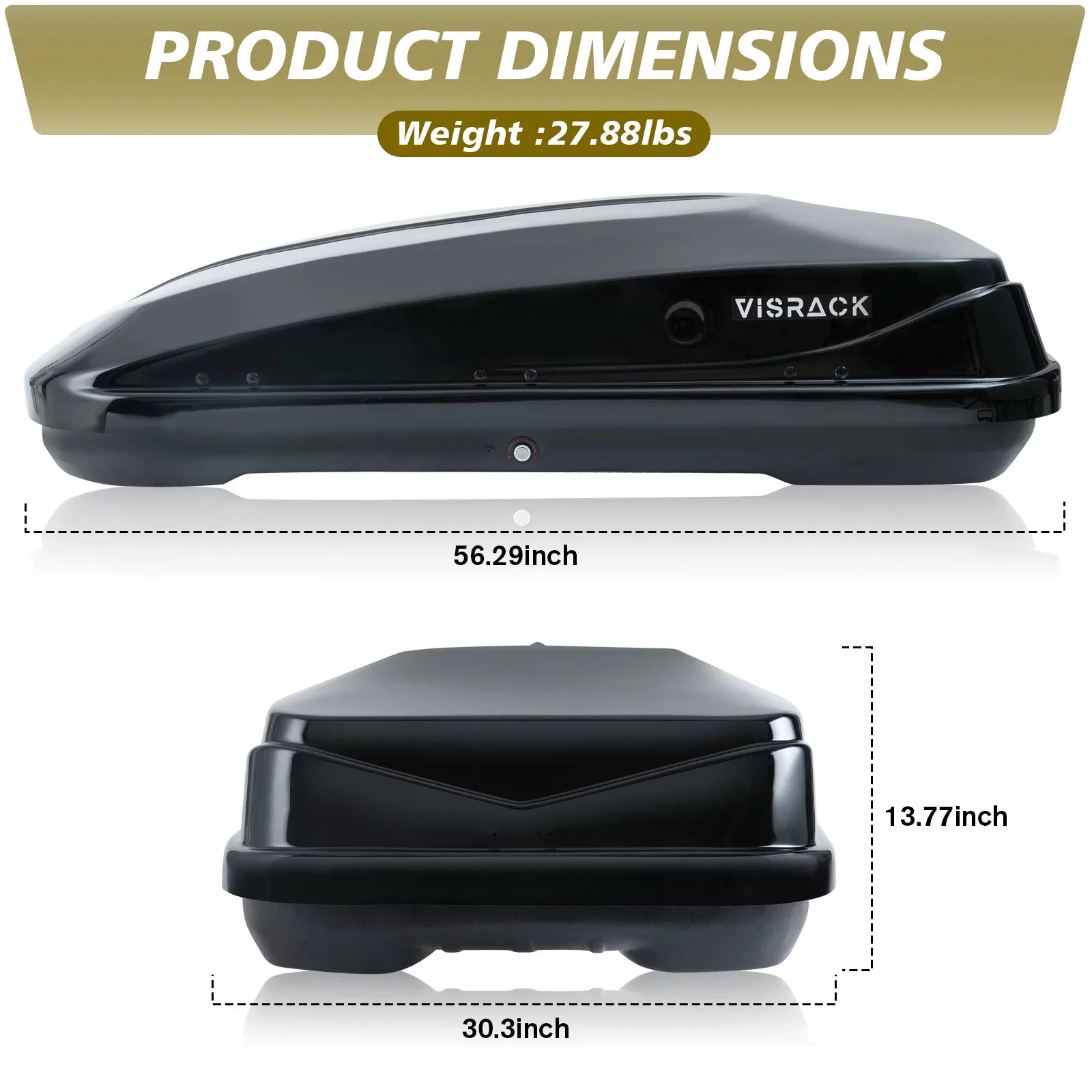 Large Rooftop Cargo Carrier Hard Shell Rooftop Cargo Box with Double 2 Locks, 14 ft³ Waterproof Cargo Box for  Rooftop 56.3" L x 30.3" W x 13.8" H, Black