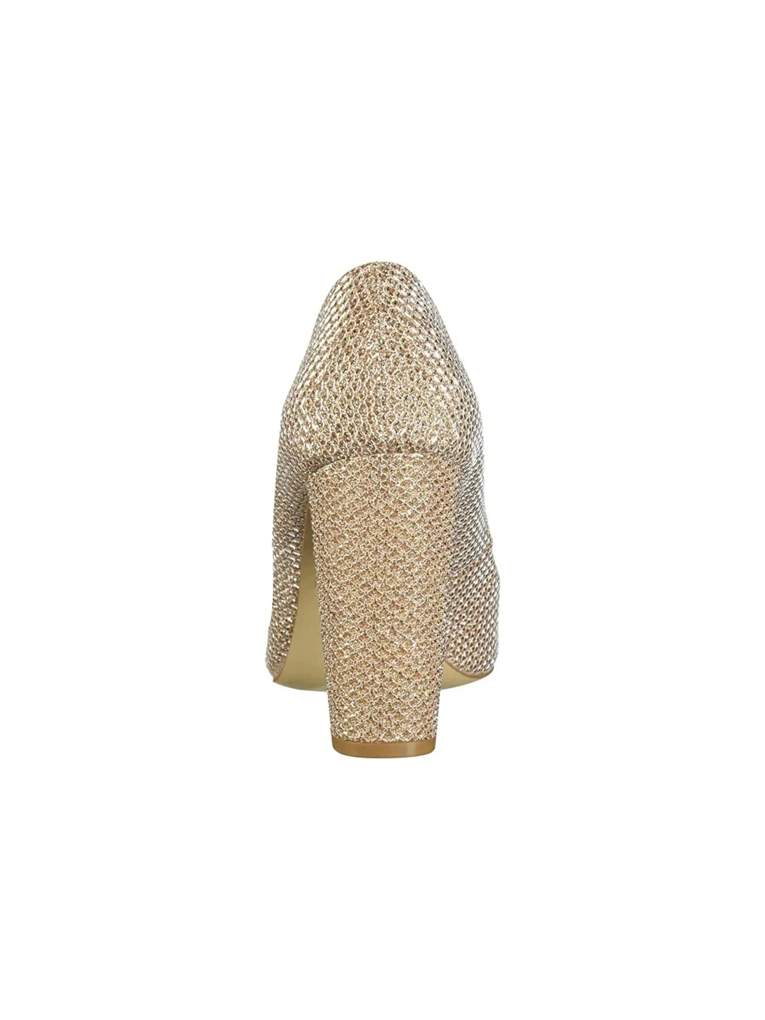 Womens Beige Cushioned Rumor Pointed Toe Block Heel Slip On Dress Pumps 8
