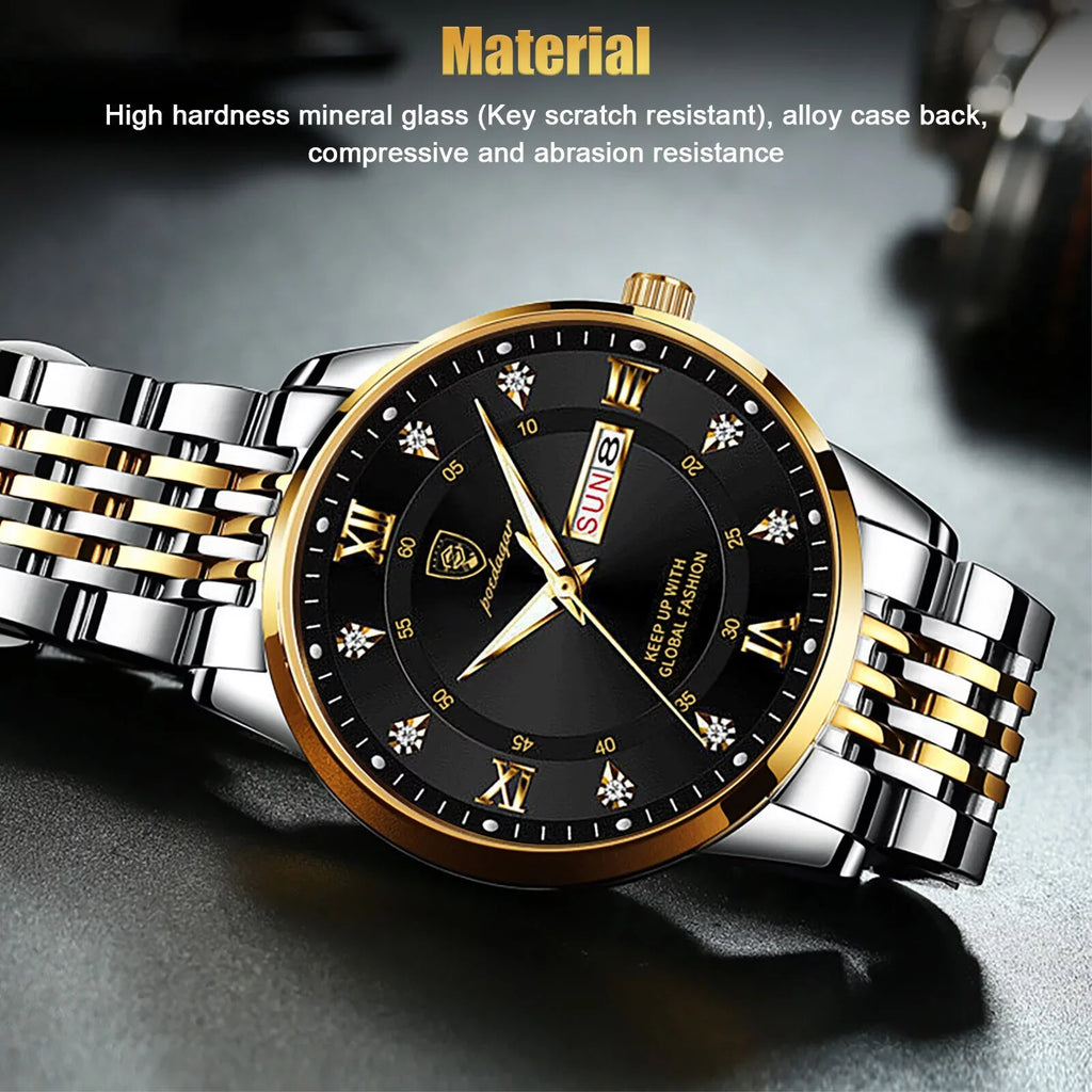 Waterproof Men's Watch Classic Relojes De Hombre Stainless Steel Quartz Luminous