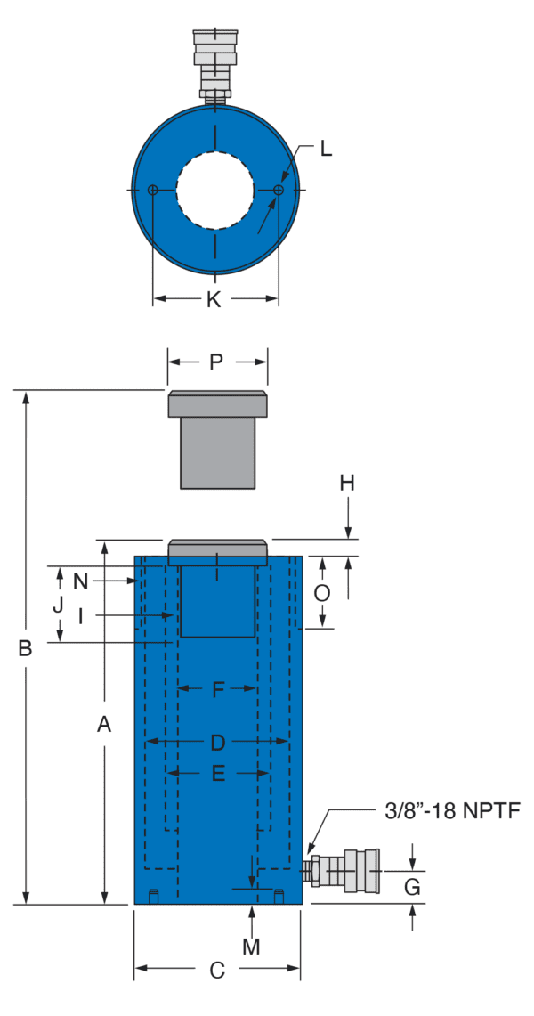 Freedom Hydraulics 30 Ton Single Acting Hollow Hole Cylinder, 6.00" Stroke - SHS306