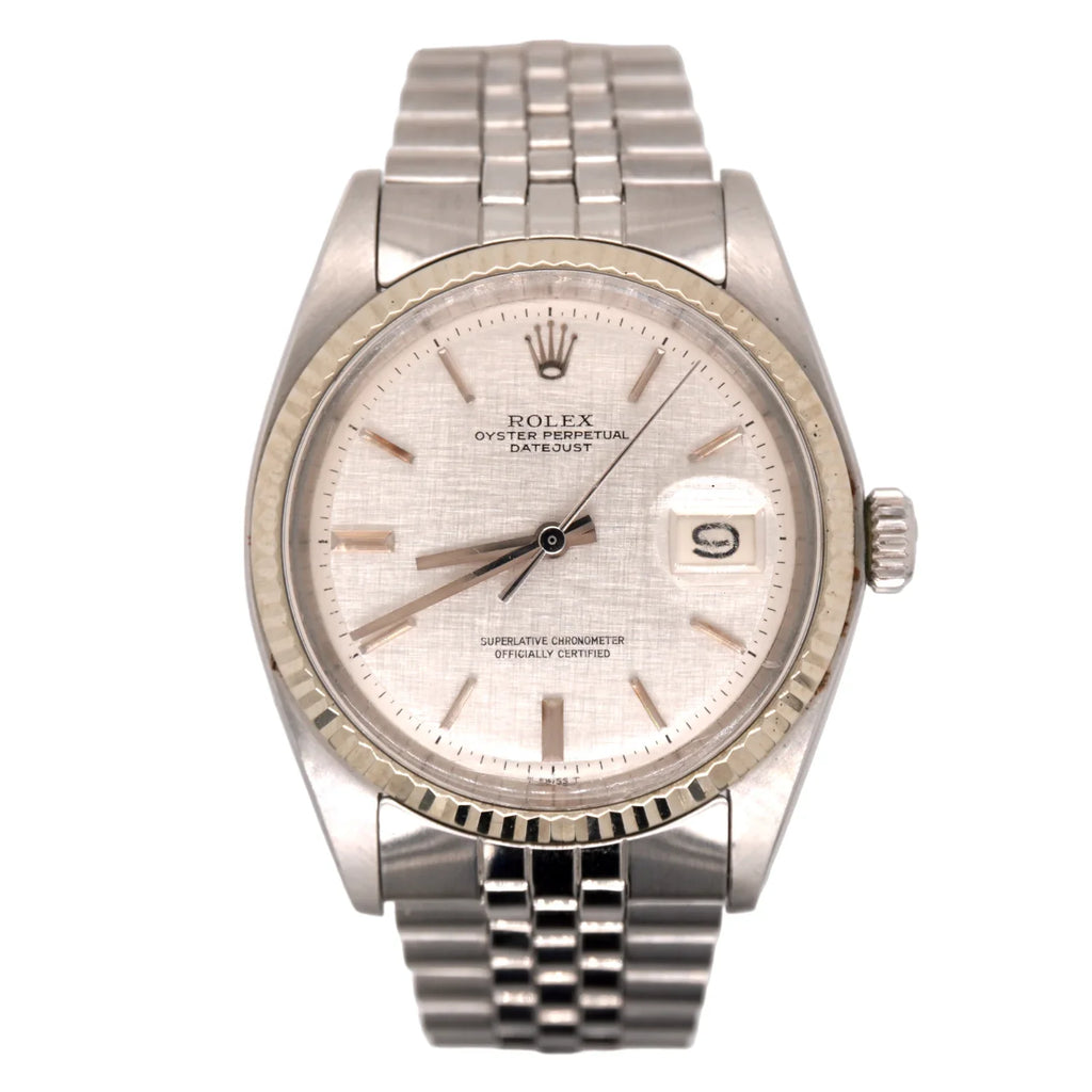 Rolex 36mm Datejust Mens Steel Watch Jubilee Band Silver Linen Dial 1601