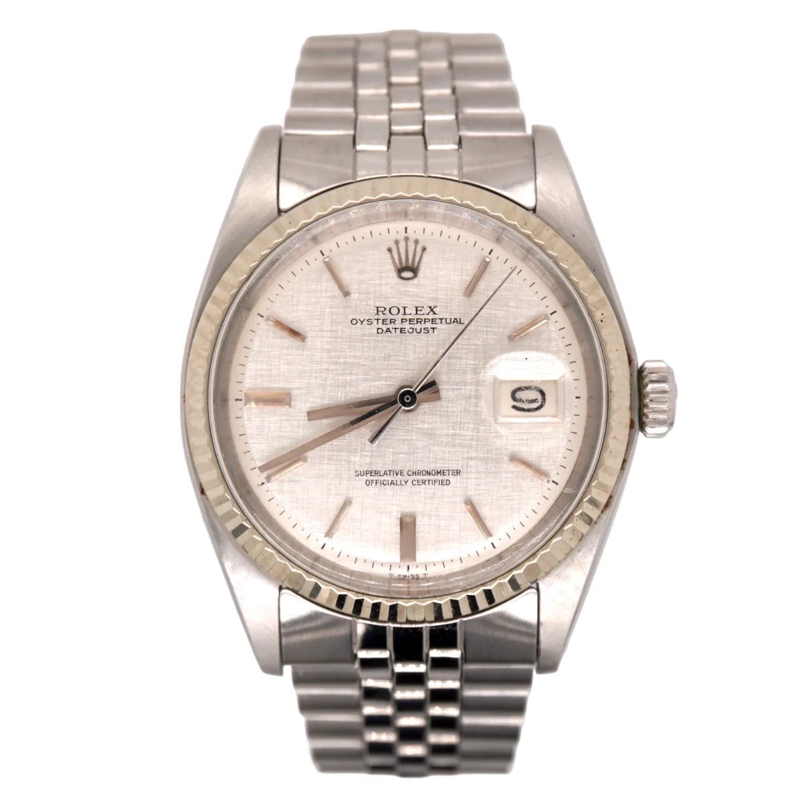 Rolex 36mm Datejust Mens Steel Watch Jubilee Band Silver Linen Dial 1601