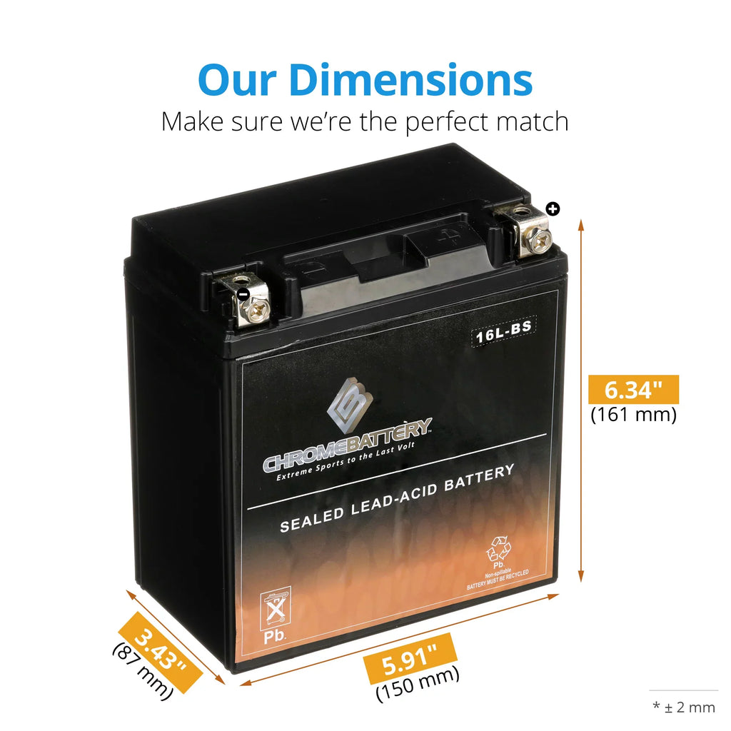 Chrome Battery YTX16L- (16L- 12 Volt,14 Ah, 230 ) Jet Ski Battery for Kawasaki 650cc Jf650 X2 1987