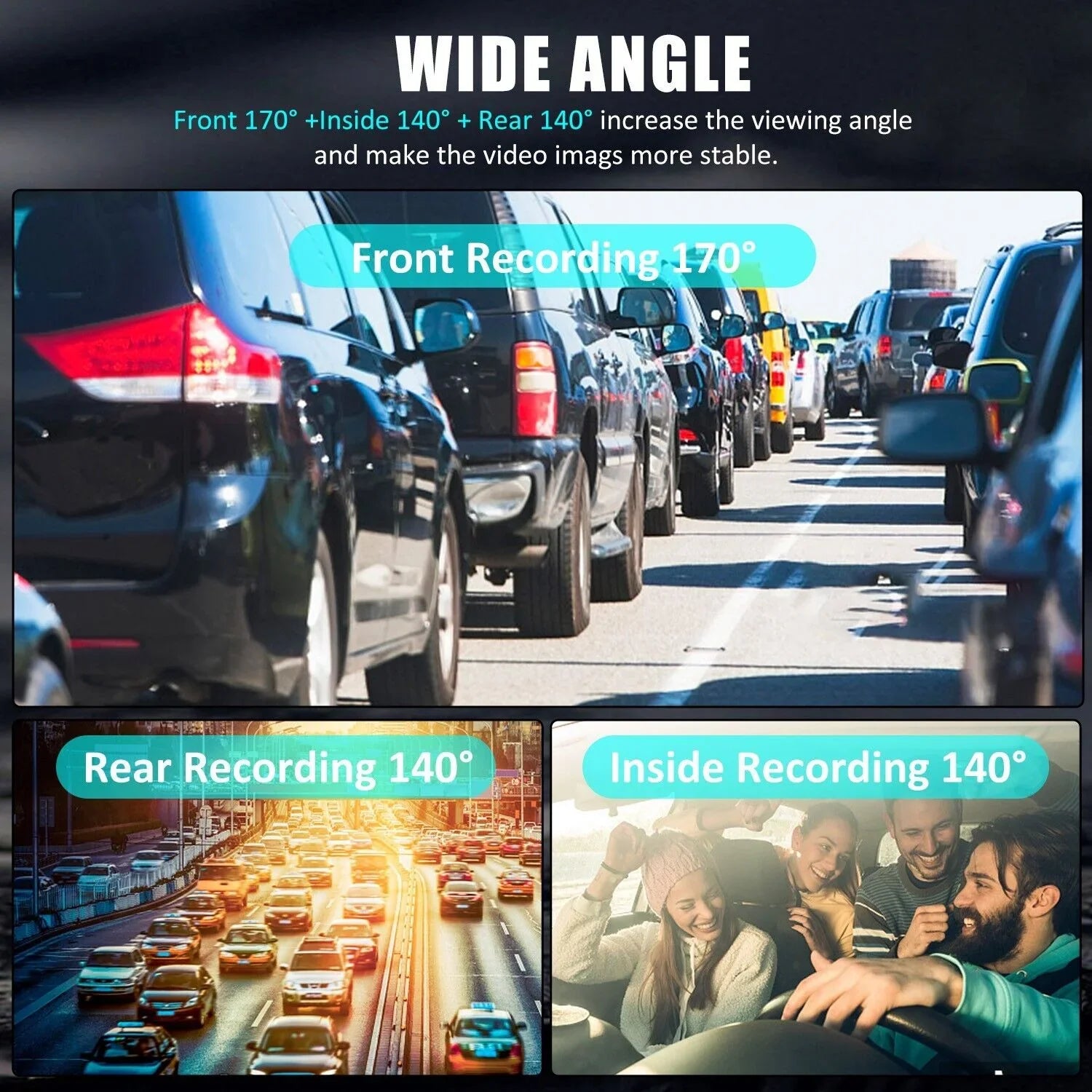 3 Lens Cars True 4K Dual Dash Camera Front & Rear WiFi& Track Video Recorder