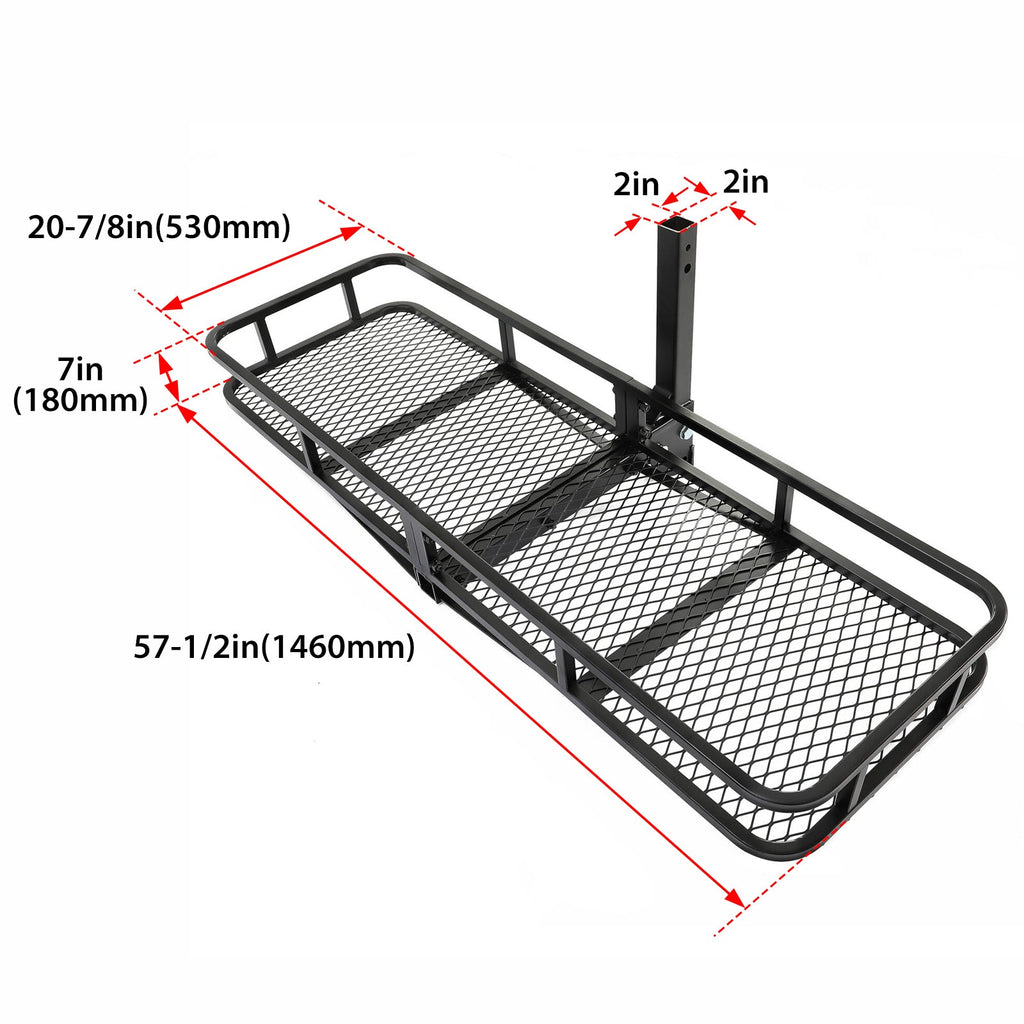 Kojem Hitch Cargo Carrier Rack 550lbs 60"x21"x6" for 2"x2" Hitch Receiver Van  Truck Trailer Folding Rear Luggage Basket Hitch Mount Cargo Rack