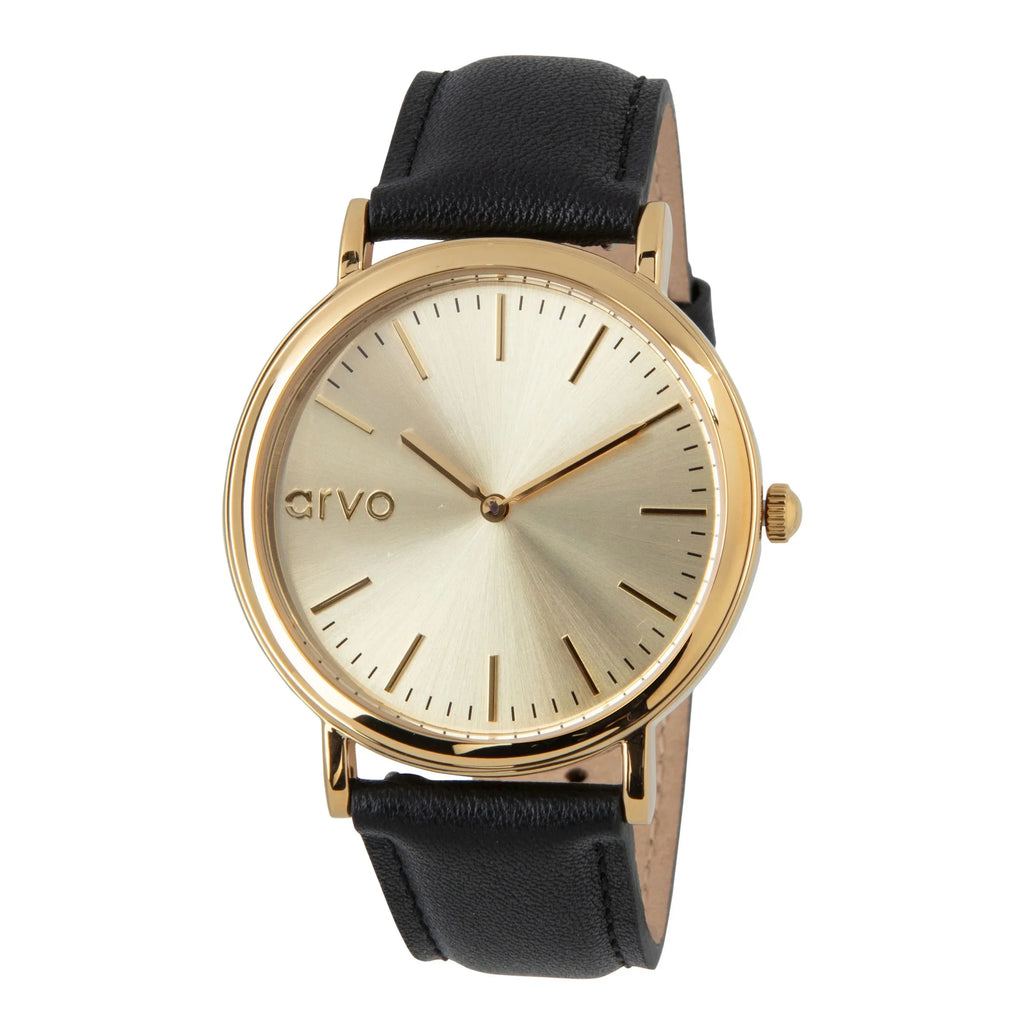 Arvo Gold Time Sawyer Watch - Black Leather