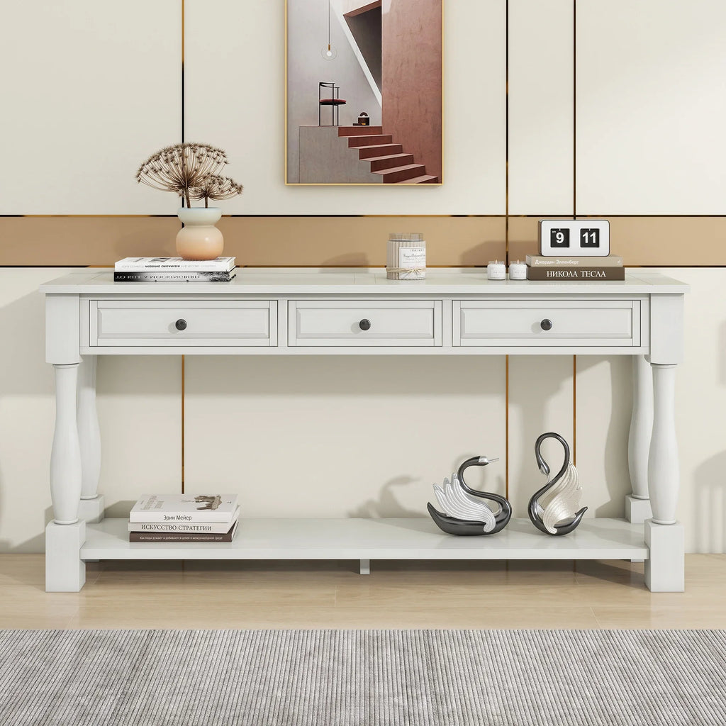 Console Table 63" Long Console Table with Drawers and Shelf for Entryway, Hallway, Living Room (Antique White,  : WF193795AAK)