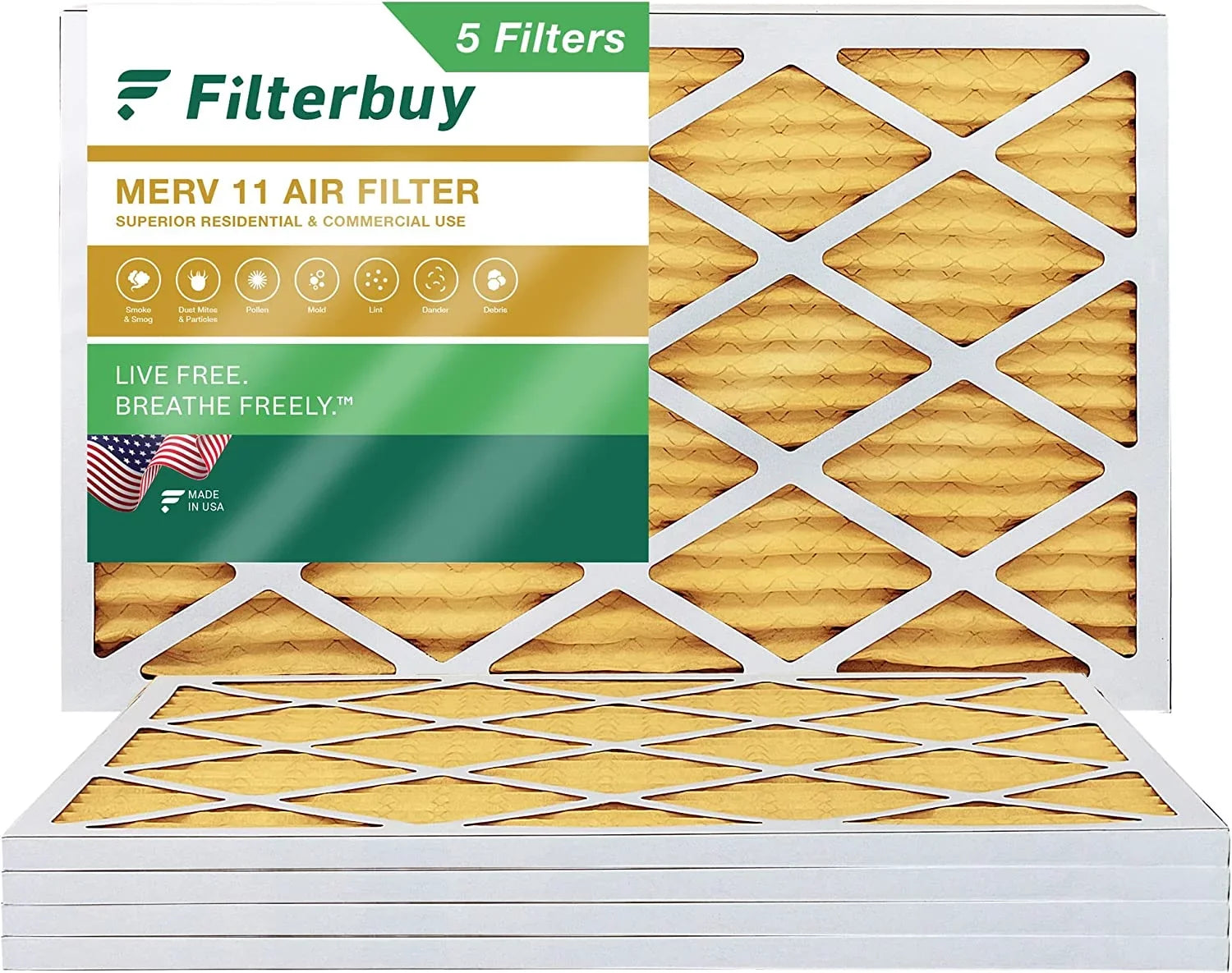 Filterbuy 10x24x1  11 Pleated   Furnace Air Filters (5-Pack)