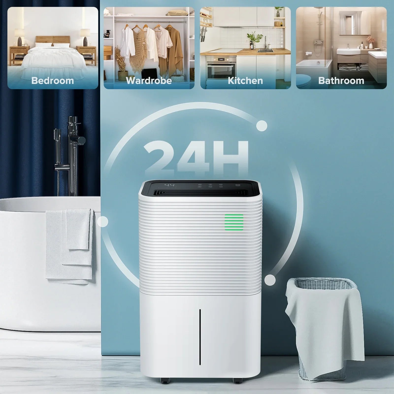 45 Pint Dehumidifiers with handle, Dehumidifier with Drain Hose, 3 Operation Modes, 24H Timer, Portable Dehumidifier for Basement/Bathroom/Laundry Room