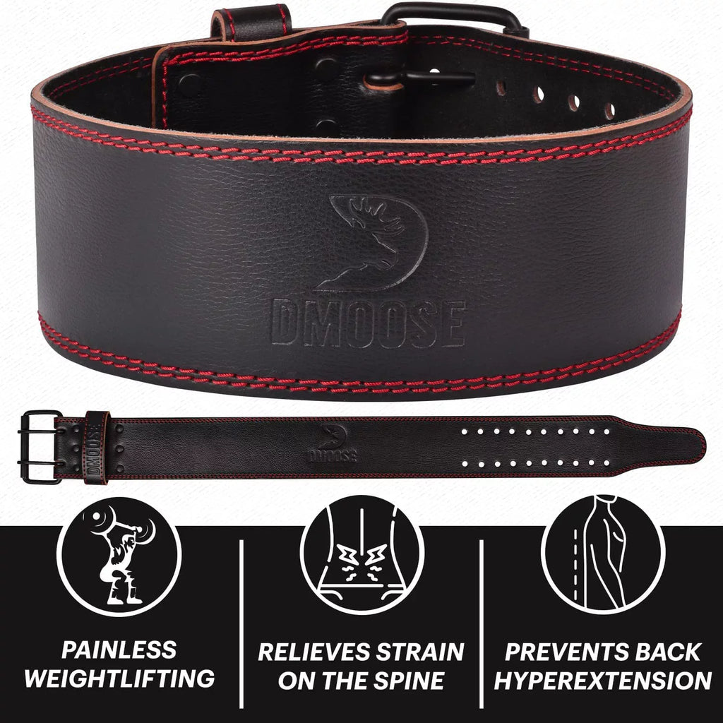 DMoose Lifting Belt Genuine Leather for Men and Women, 4 Inch Wide, Adjustable Buckle