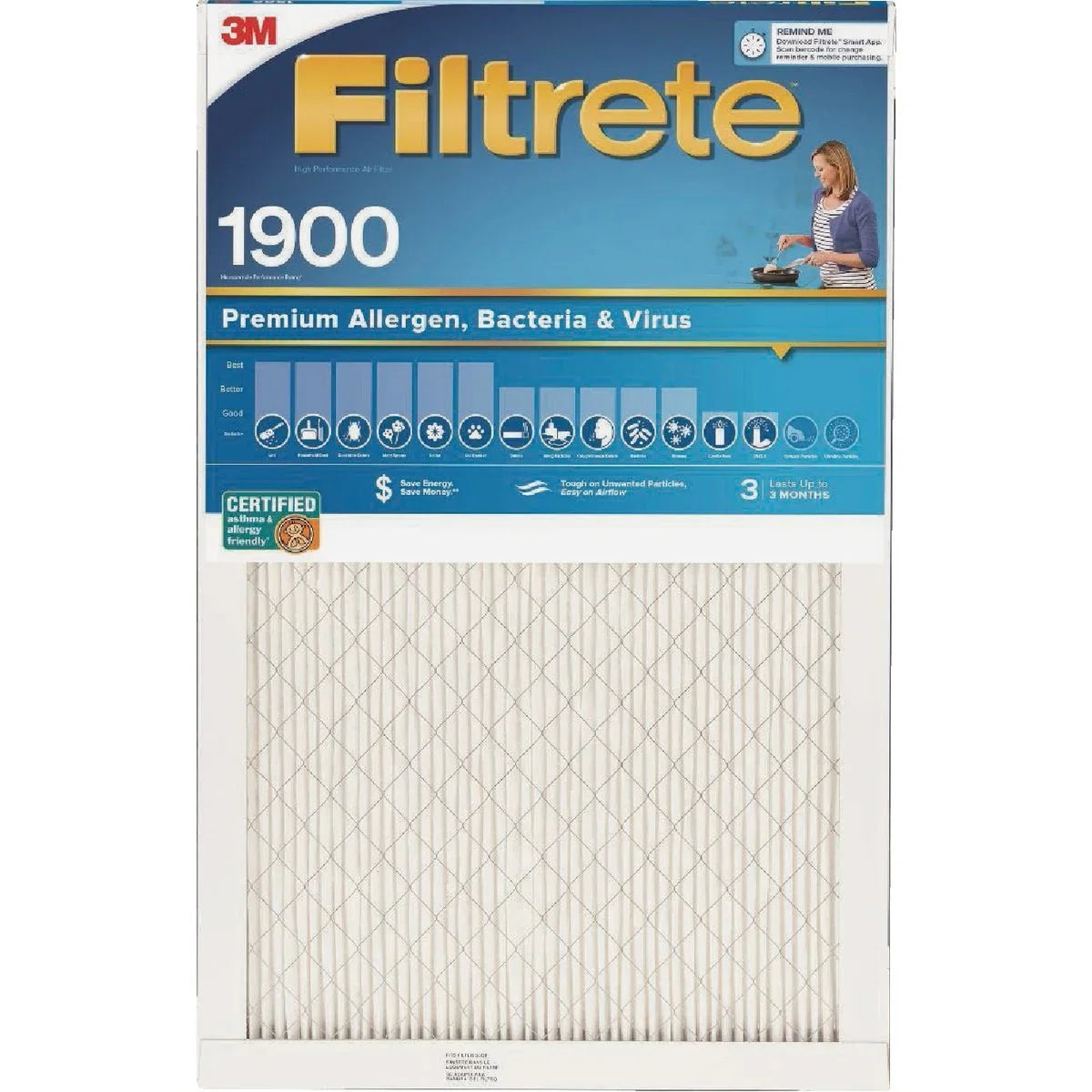 1 , Filtrete 20 In. x 25 In. x 1 In. Premium Allergen, Bacteria & Virus 1900  Furnace Filter