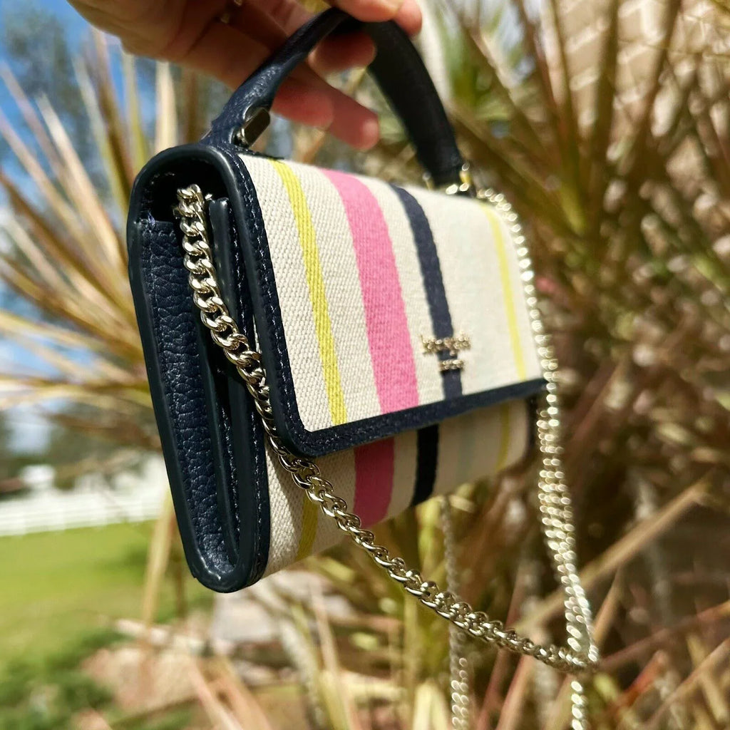 Kate Spade Roulette Canvas Stripe Top Handle Crossbody Multi Color Stripe