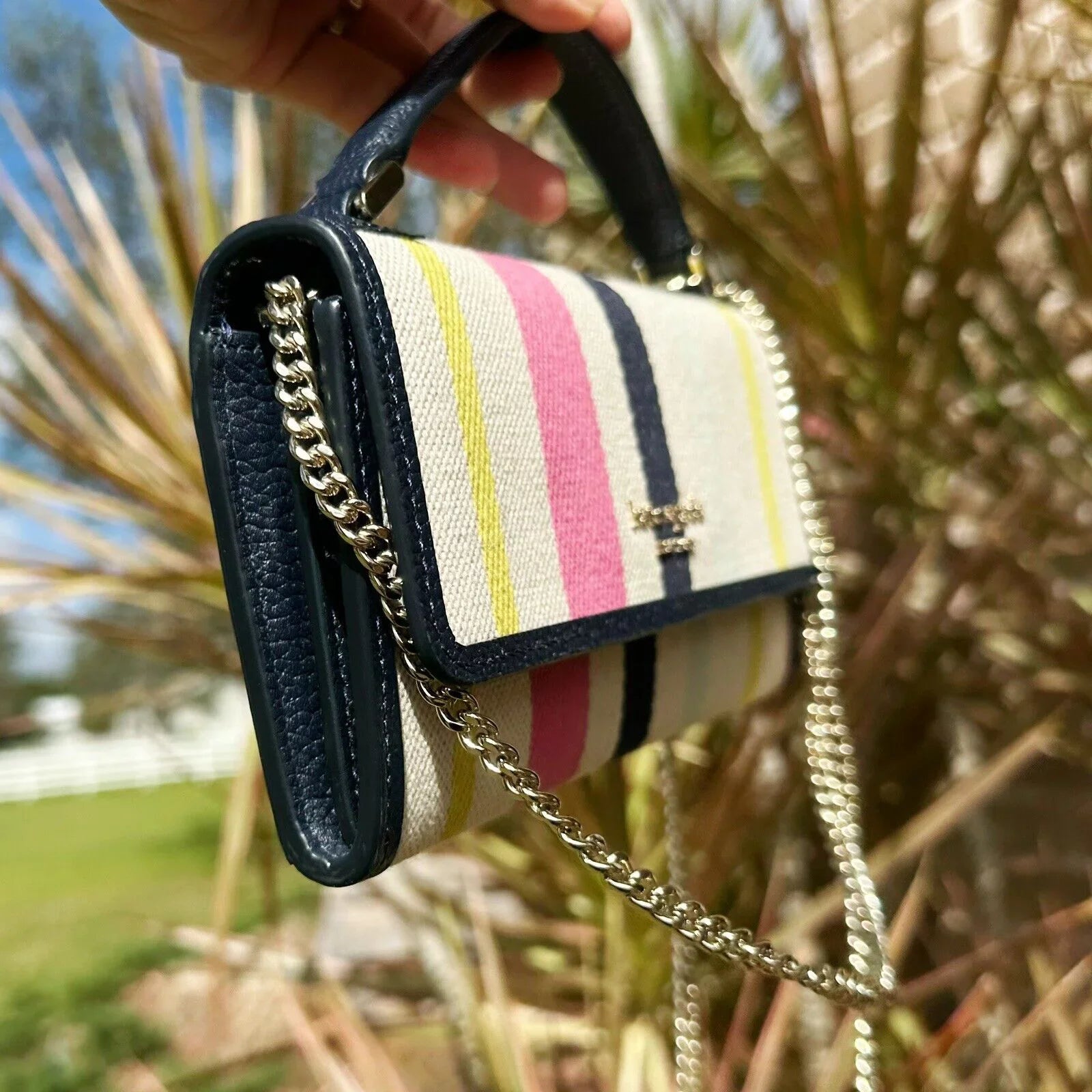 Kate Spade Roulette Canvas Stripe Top Handle Crossbody Multi Color Stripe