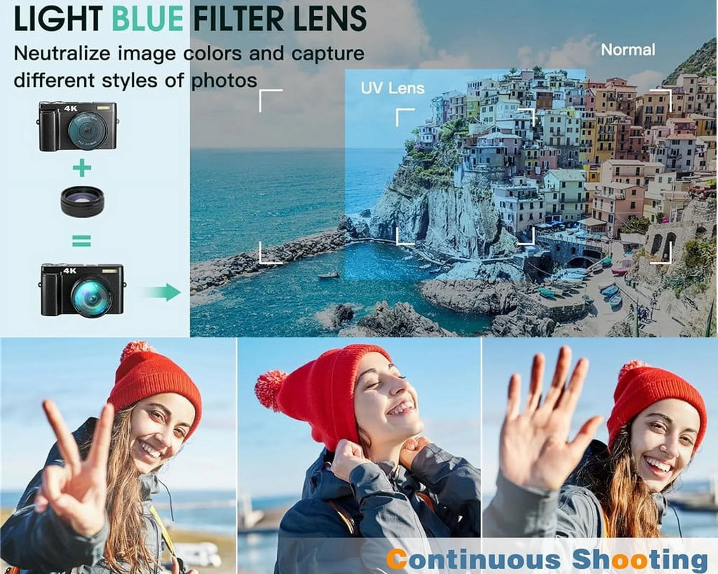 Vlogging Camera 4K Digital Camera for Photography Autofocus 16X Digital Zoom 48MP Video Cameras for YouTube with 32GB Card