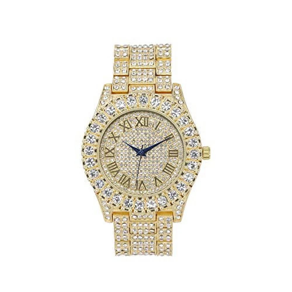 Bling'ed Out King and Queen Hip Hop Watch Set Perfect for Power Couples to Flaunt On and Off The Dance Floor - ST10325/ST10364 His&Hers(ST10327Gld Gld)