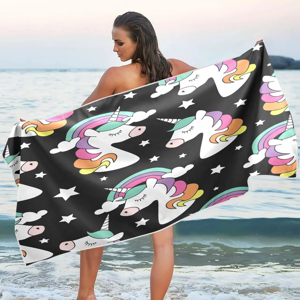 Bestwell Unicorn Print Beach Towel - Lightweight Compact Oversized Travel Towels - Super Absorbent Quick Dry Towel for Swimming Camping Holiday（248）