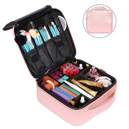 Travel Makeup Train Case Make Up Cosmetic Organizer Bag Makeup Tool Storage with Adjustable Compartments for Women Makeup Brush Toiletry Jewelry Digital Accessories