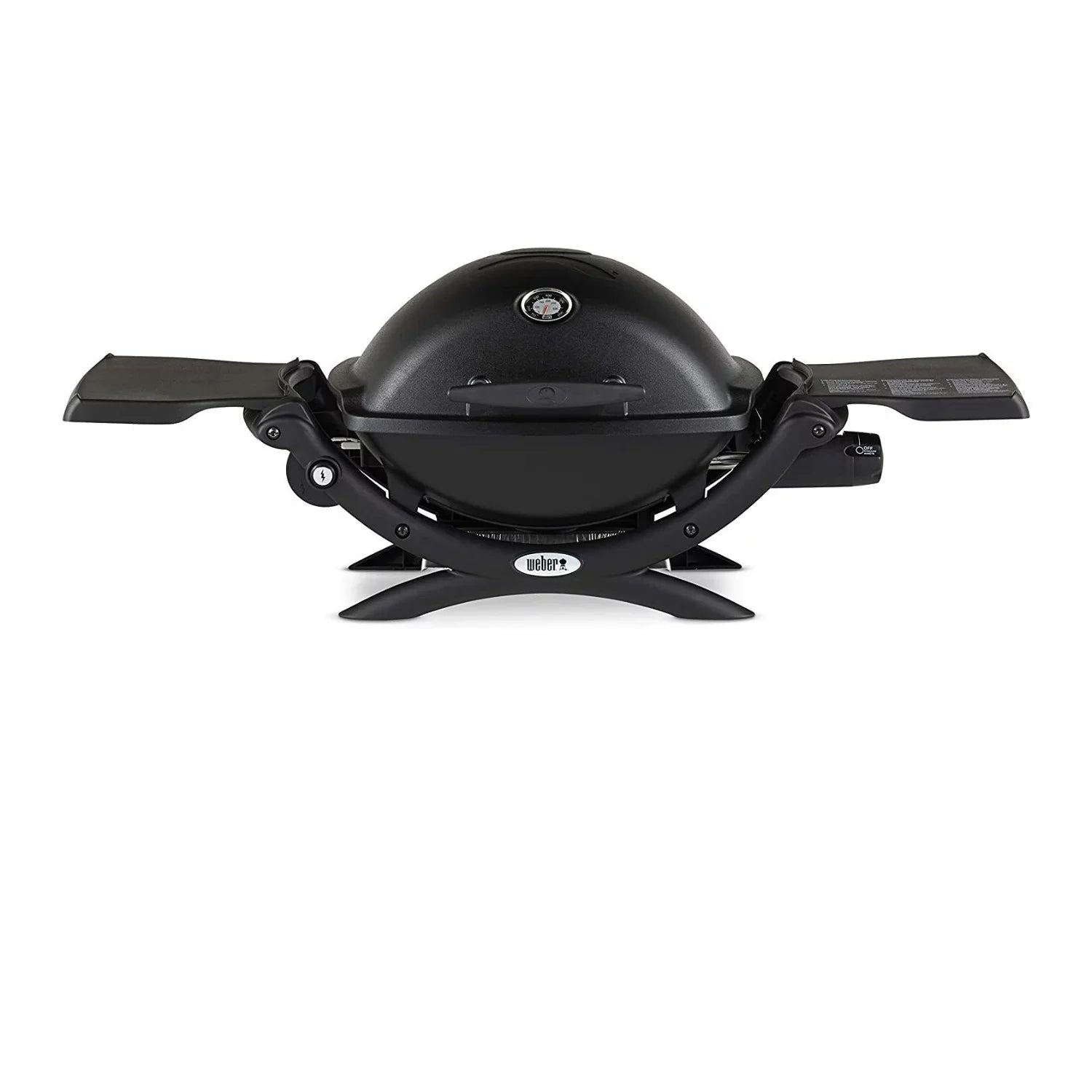 Weber Q1200 Liquid Propane Grill (Black) with Portable Cart, Adapter Hose Bundle