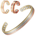 Wollet Magnetic Gold Copper Bracelets+2 Copper Rings for Women, Set of 3 , Fashion Health Christmas Gift