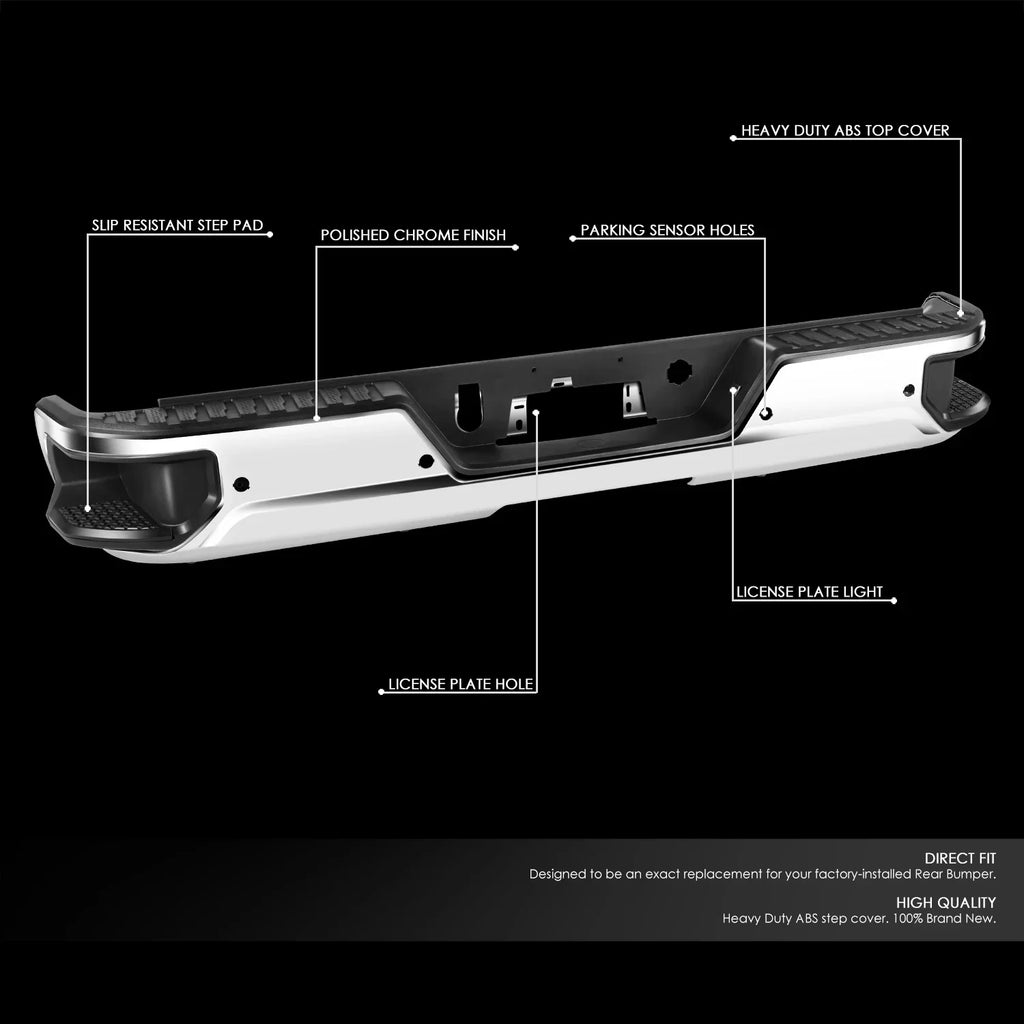 Motoring -10068 For 2019-2023 Silverado Sierra Chrome Rear Step Bumper With Parking Sensor Holes