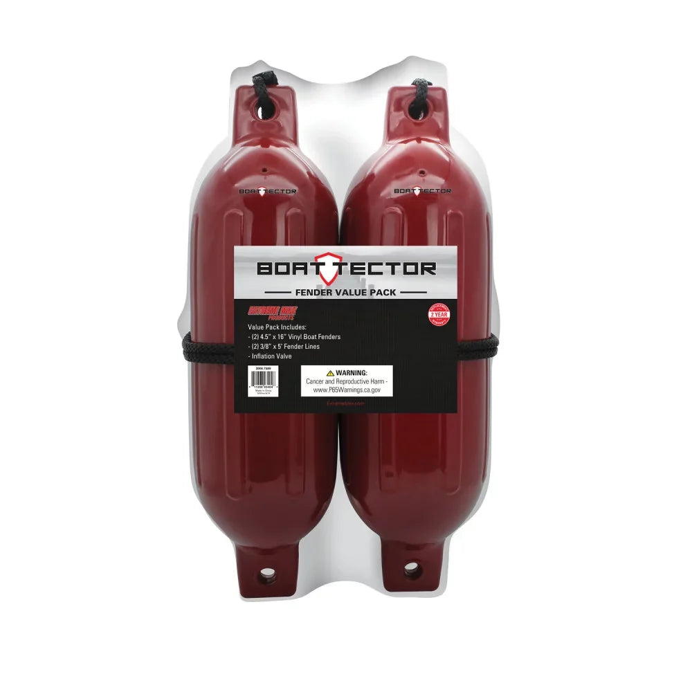 Extreme Max 3006.7589 BoatTector Inflatable Fender Value 2-Pack - 4.5" x 16", Cranberry