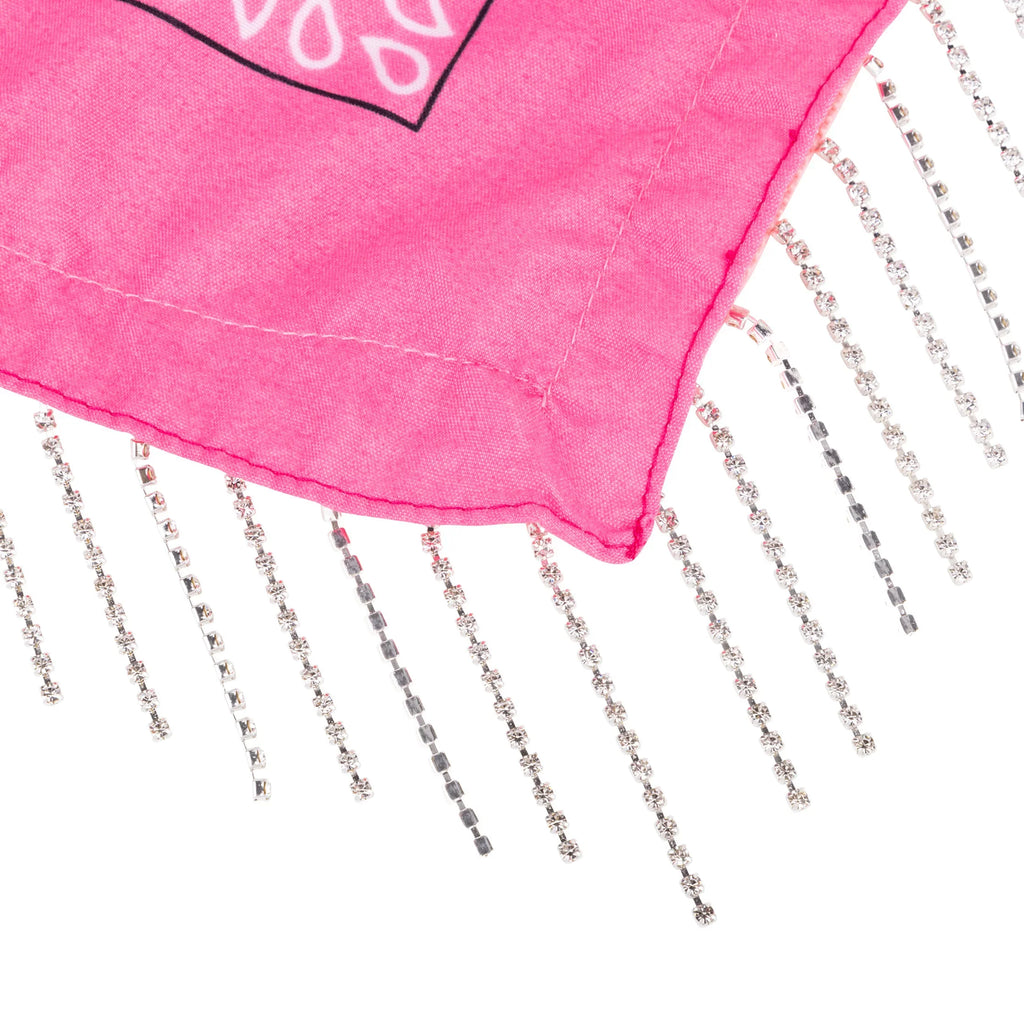 Bachelorette Fringe Bandana, 5PK with one white and four pink rhinestone bandanas