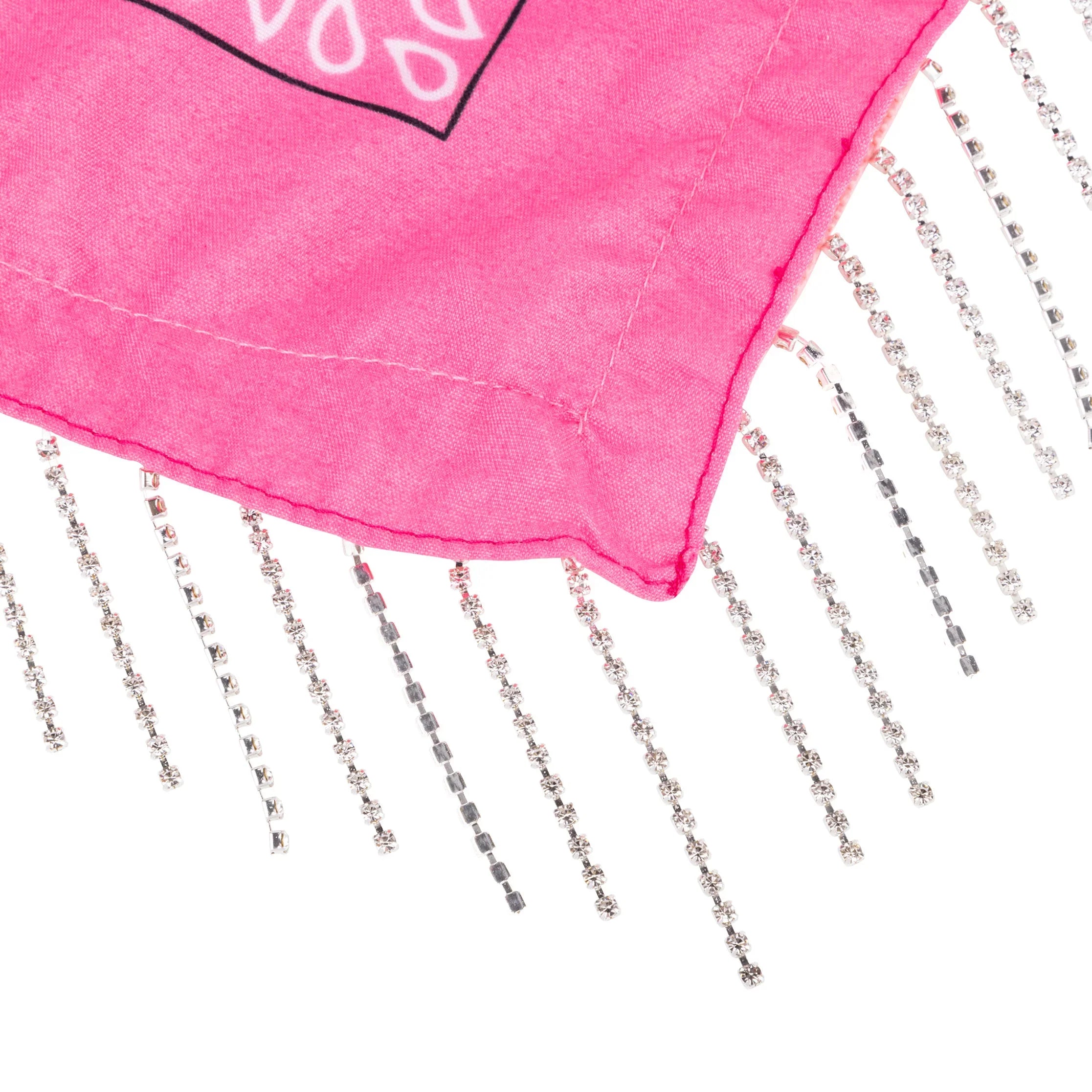 Bachelorette Fringe Bandana, 5PK with one white and four pink rhinestone bandanas