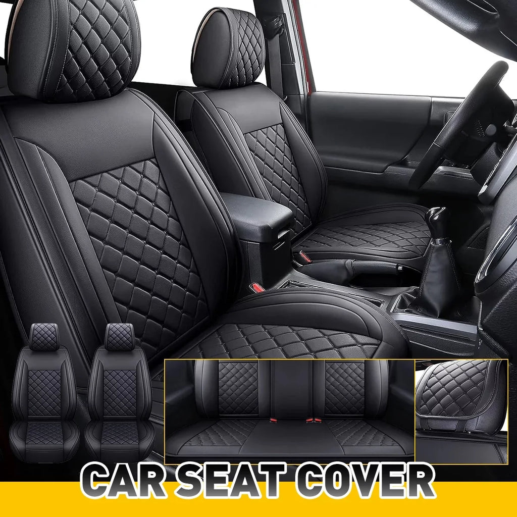 Car Seat Covers Full Set With Waterproof Leather Fit for 2007-2023 Toyota Tacoma Crew Cab (Full Set, Black)