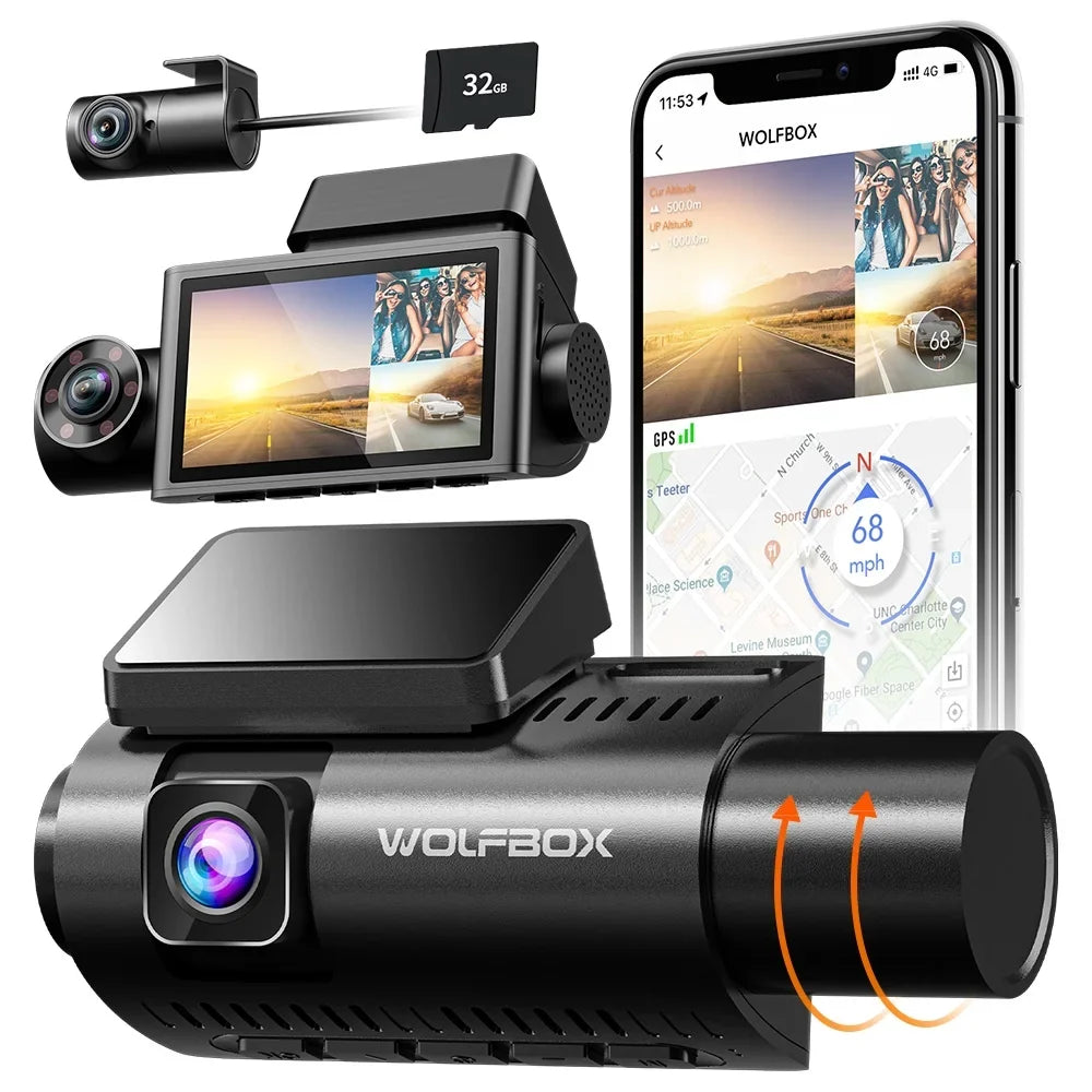 4K Dash Cam 3 Channel, WiFi&, 3"  DashCam Front and Rear with Super  Night Vision, Loop Recording, G-Sensor, 24H Parking Monitor