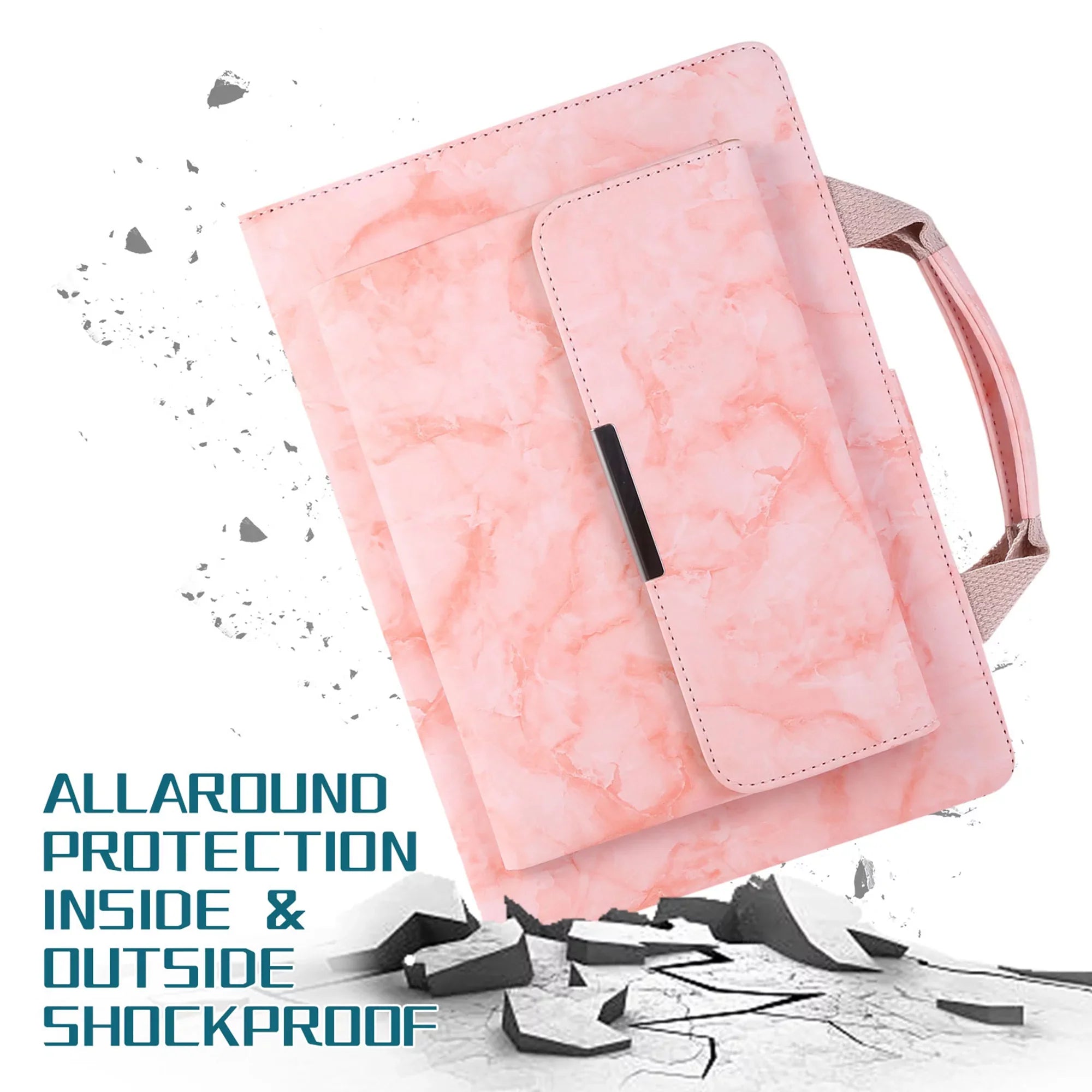 iPad 6th Generation Case, iPad 5th Gen Case, iPad Air 2 & 1st/iPad Pro 9.7 Case, Dteck Multi-Angle Stand Magnetic  Leather Bag Folio Cover with Handle Document Pocket [Auto Wake/Sleep], Pink Marble