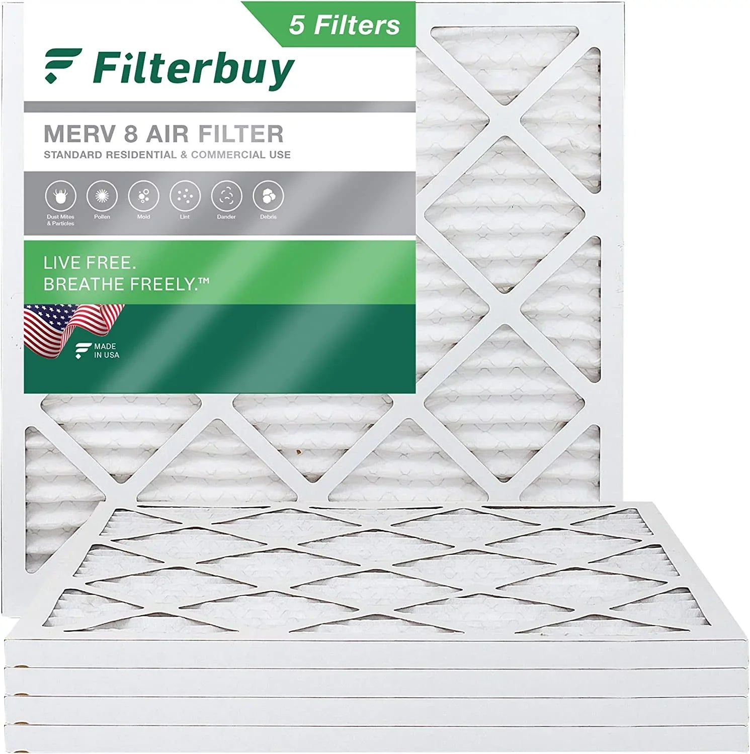 Filterbuy 19x19x1  8 Pleated   Furnace Air Filters (5-Pack)