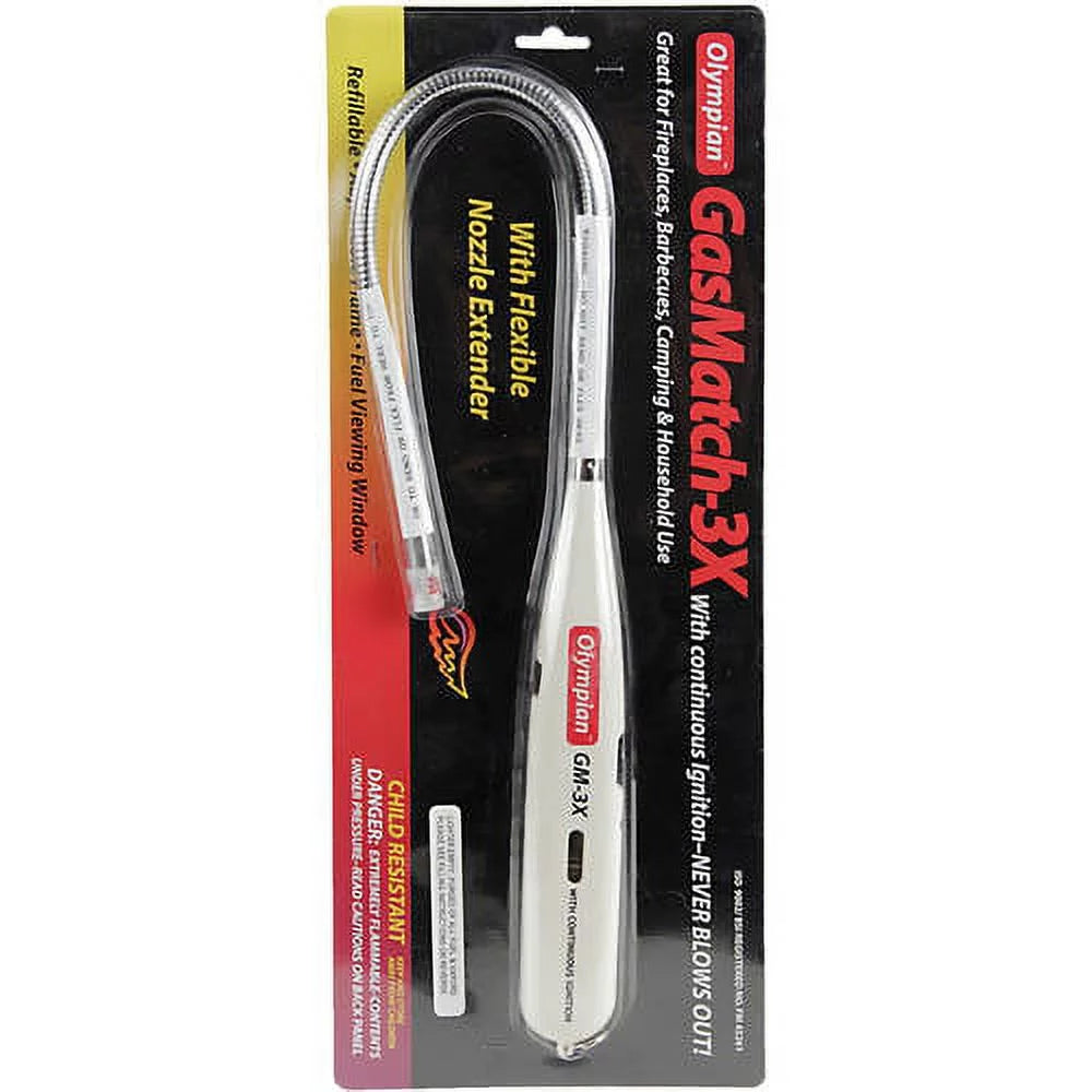 Camco Olympian -3X Gas Match | Refillable with Butane Lighter Fluid (It Arrives Empty) | 26-inch Total Length, Multicolor (57549)