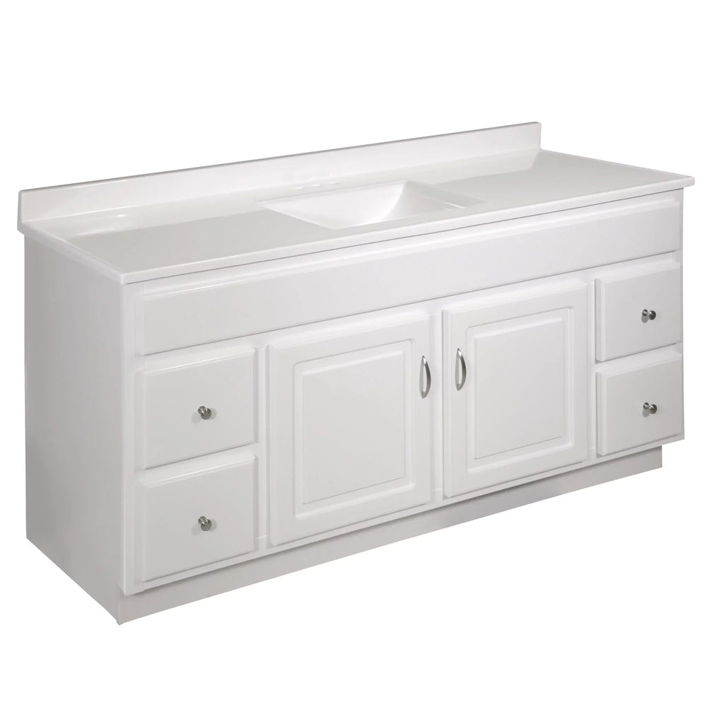Design House 557660- 61-inch Camilla Cultured Marble Centerset Mount Rectangle Single Bow Vanity Top with Integrated Backsplash, Solid White