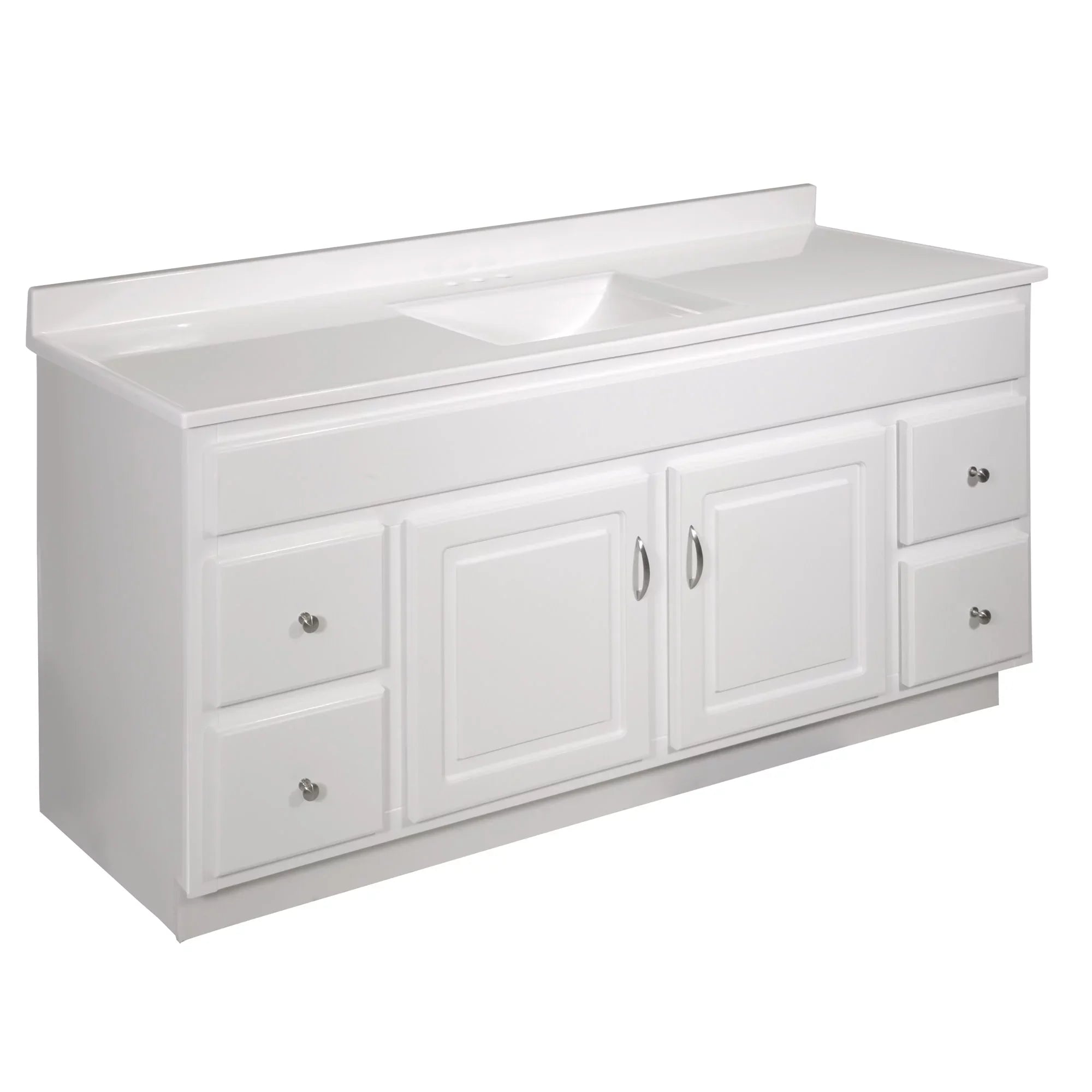 Design House 557660- 61-inch Camilla Cultured Marble Centerset Mount Rectangle Single Bow Vanity Top with Integrated Backsplash, Solid White