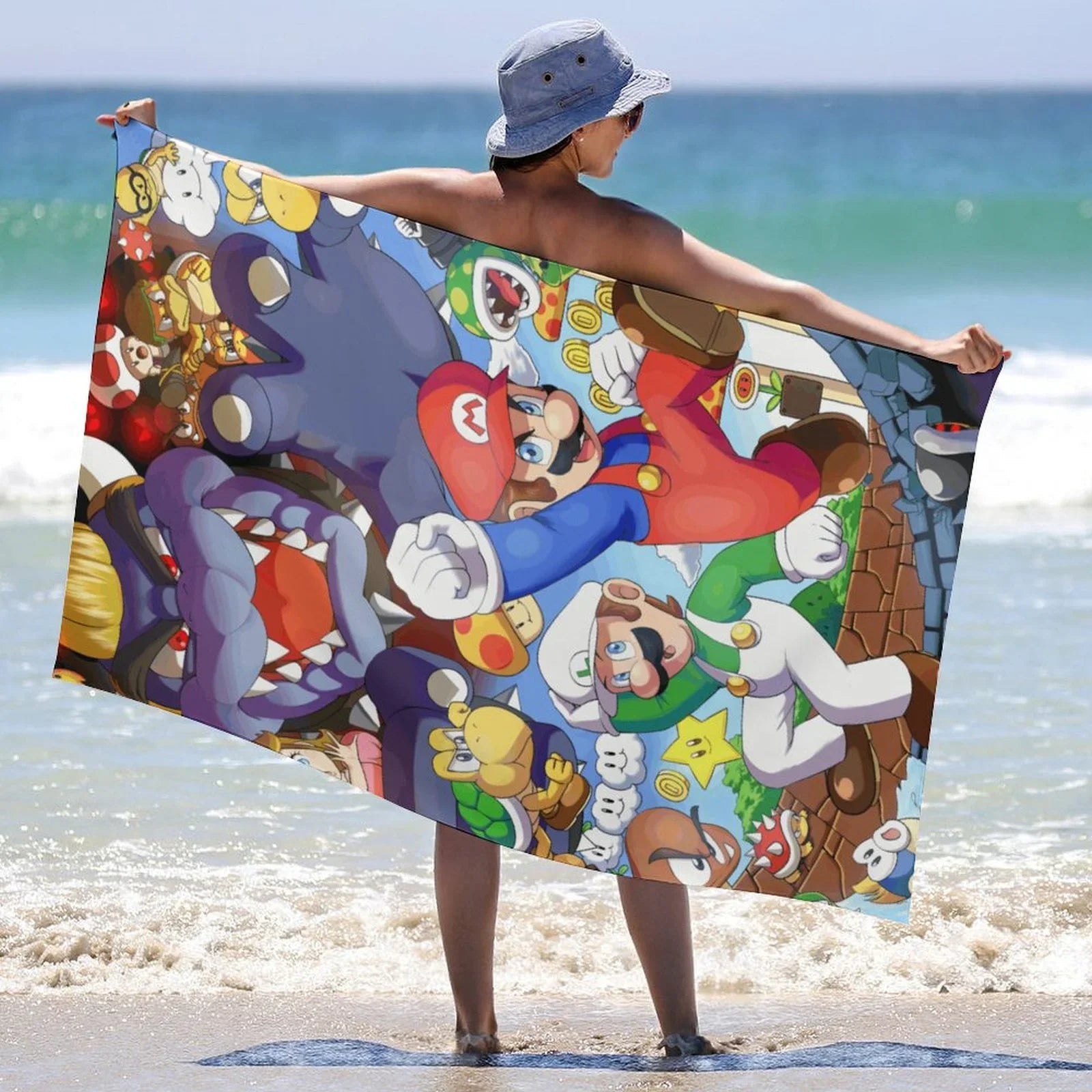Luigi Mario Bros. Movie Beach Towel Microfiber Soft Absorbent Quick-Dry Bath Towels 130x80cm for Kid/Adults for Bathroom Shower/Guests/Pool Swimming/Gym/Camp/Holiday