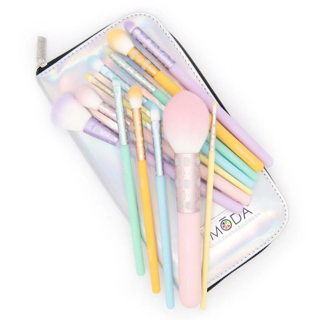 Moda Brush Posh Pastel Signature 13pc Makeup Brush Set, Includes Highlighter, Crease, and Shader Makeup Brushes
