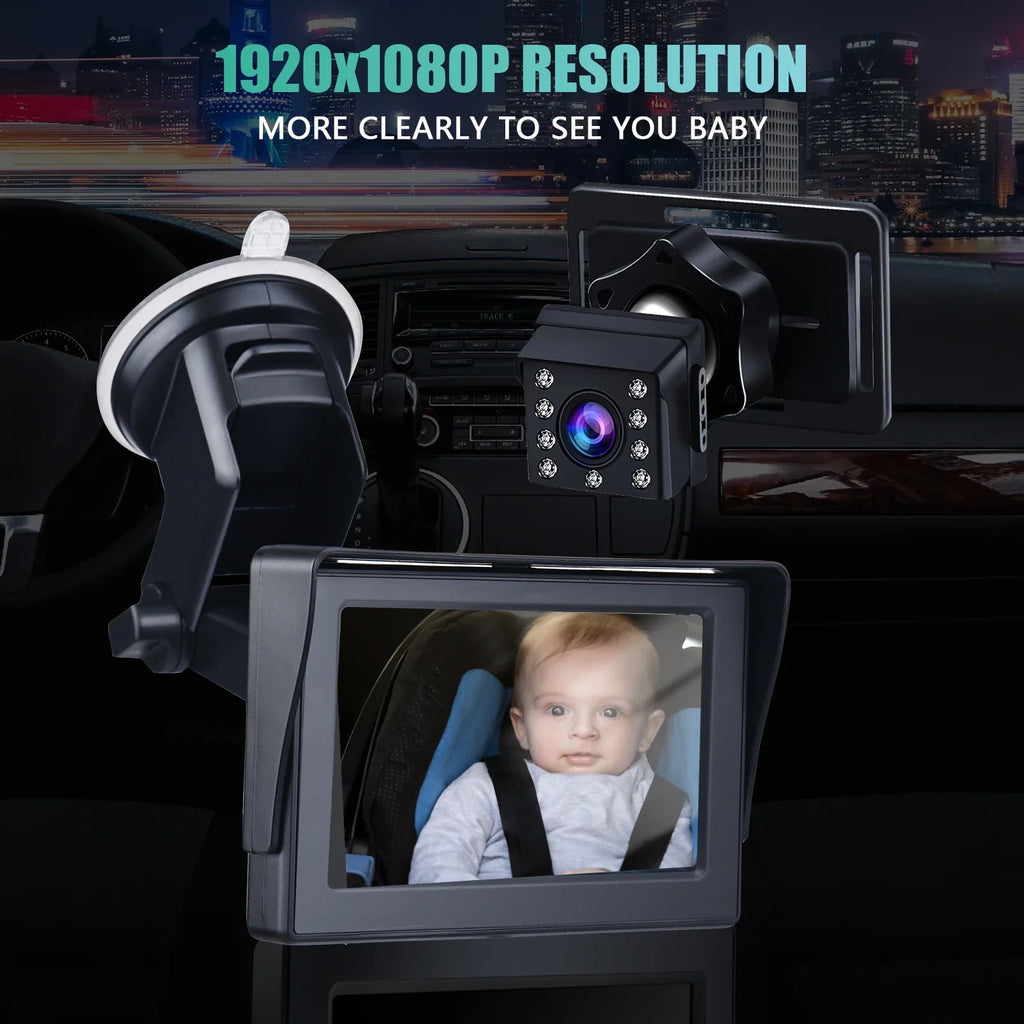 Car Mirror 1080P 4.3 Inch Car Safety Car Seat Mirror Cameras Monitored Mirrors with Wide Crystal Clear View Adjustable Angle Length 5M Long Cable