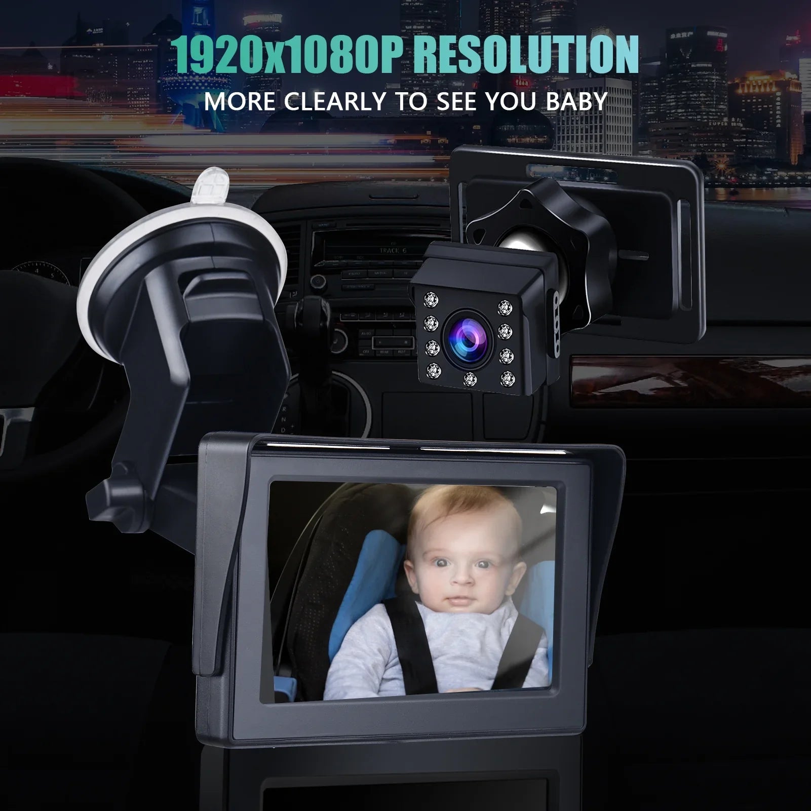 Car Mirror 1080P 4.3 Inch Car Safety Car Seat Mirror Cameras Monitored Mirrors with Wide Crystal Clear View Adjustable Angle Length 5M Long Cable