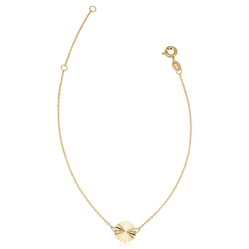 14k Yellow Gold 8 mm Diamond-cut Disc Adjustable Length Bracelet (adjusts to 6.5 or 7.5 inch)