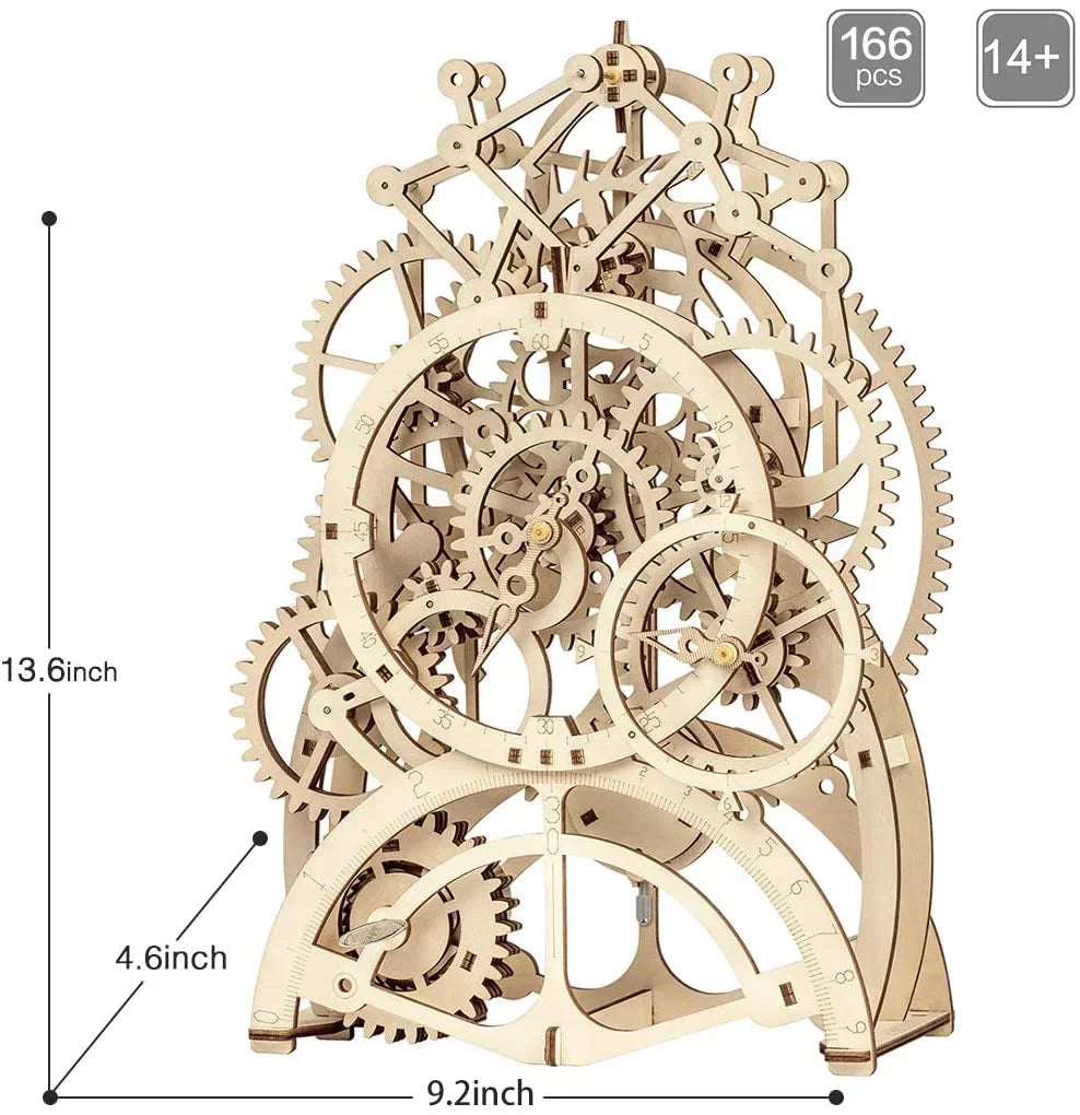 Robotime 3D Wooden Mechanical Pendulum Clock Puzzle,Mechanical Gears Toy Building Set Birthday Gifts for Kids Adults to Build