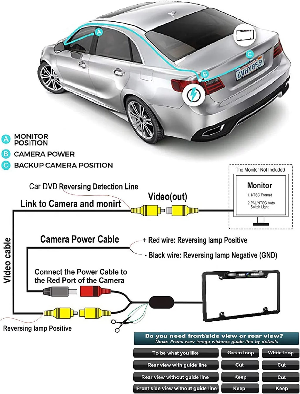 Backup Camera Rearview License Plate Frame for  KWV66BT -V66BT Black